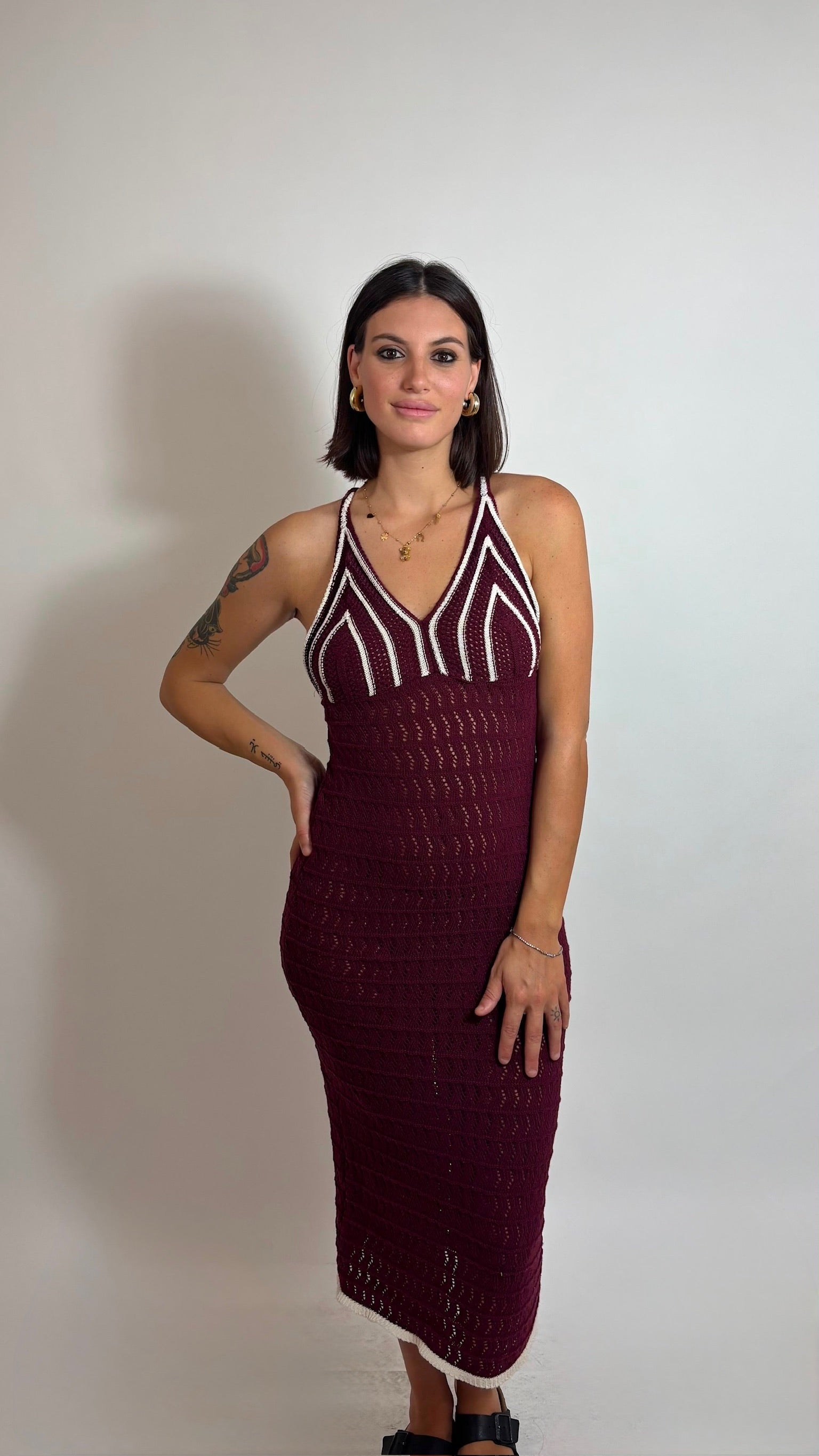 Abito Triangolo Crochet Burgundy