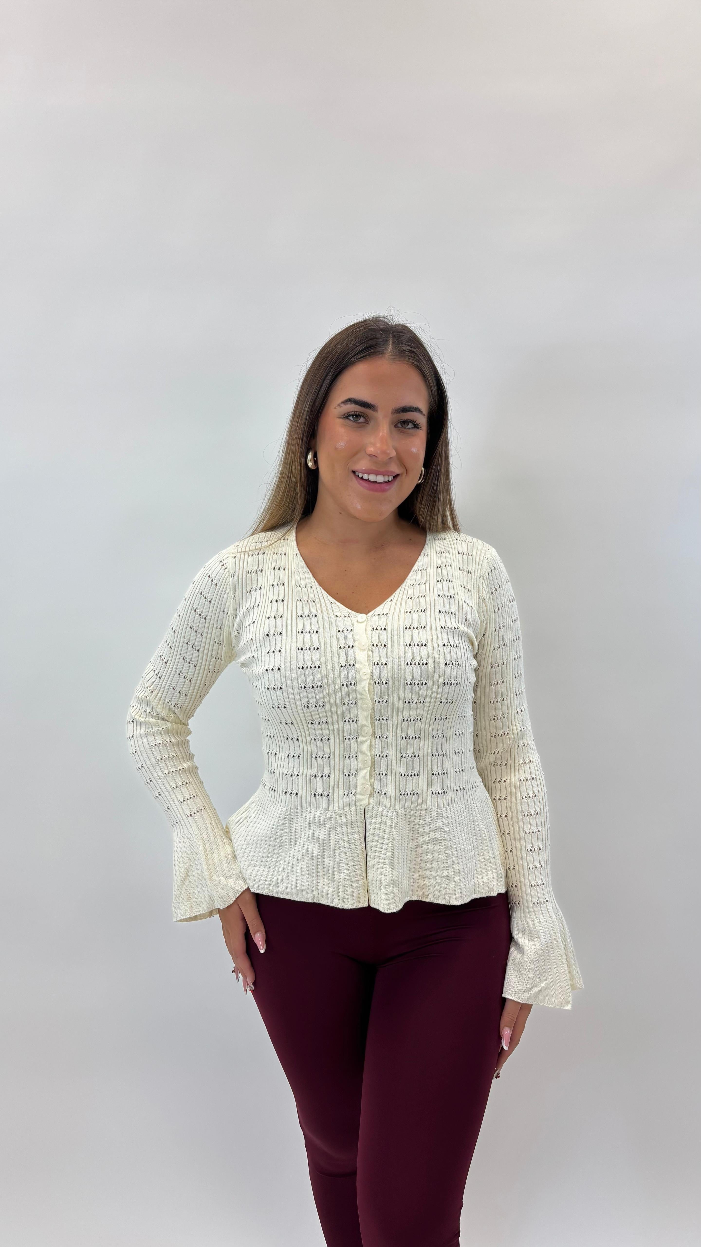 Maglia Bottoncini Rouches Burro