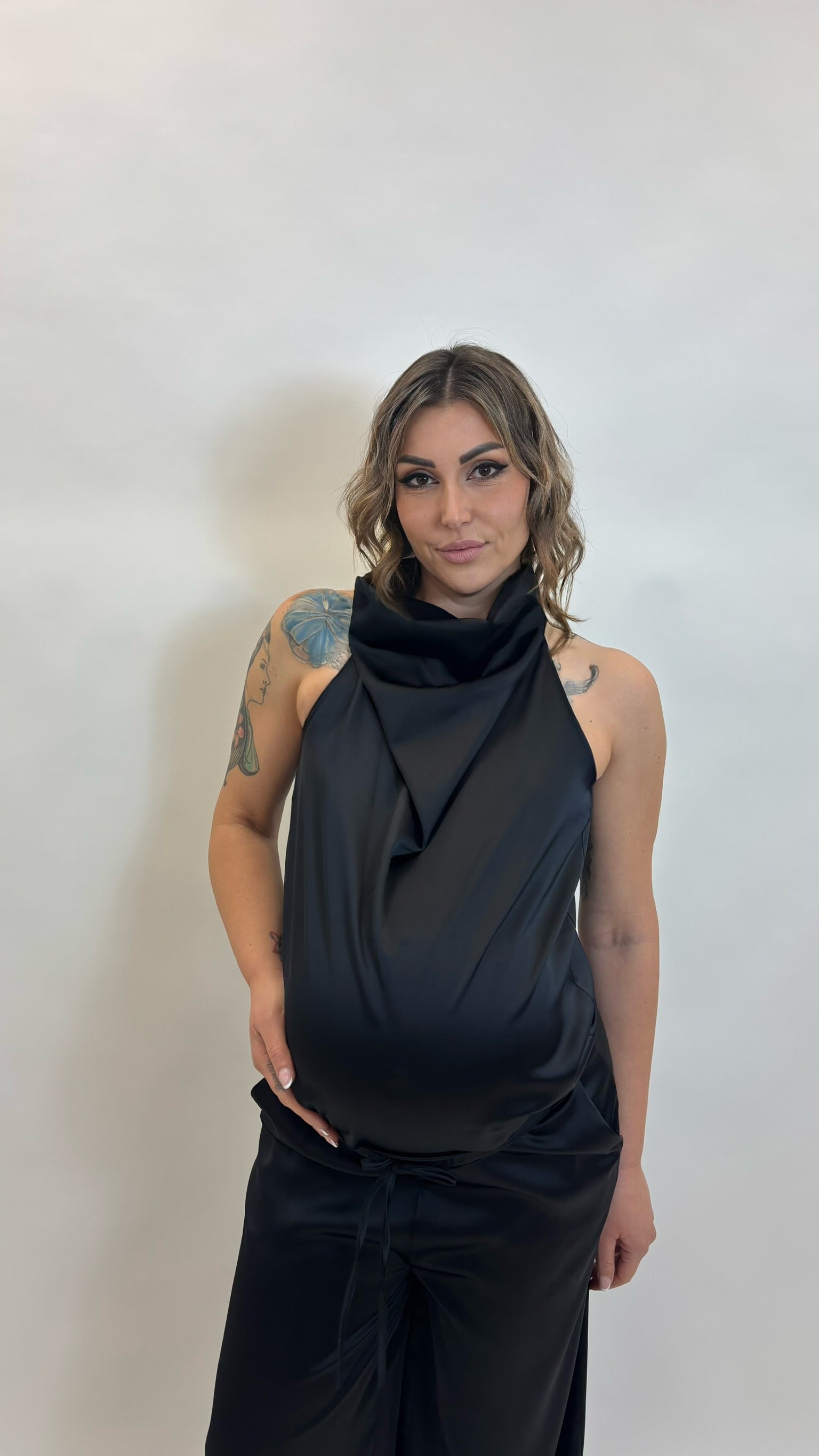 Set Silk Top & Pants Nero
