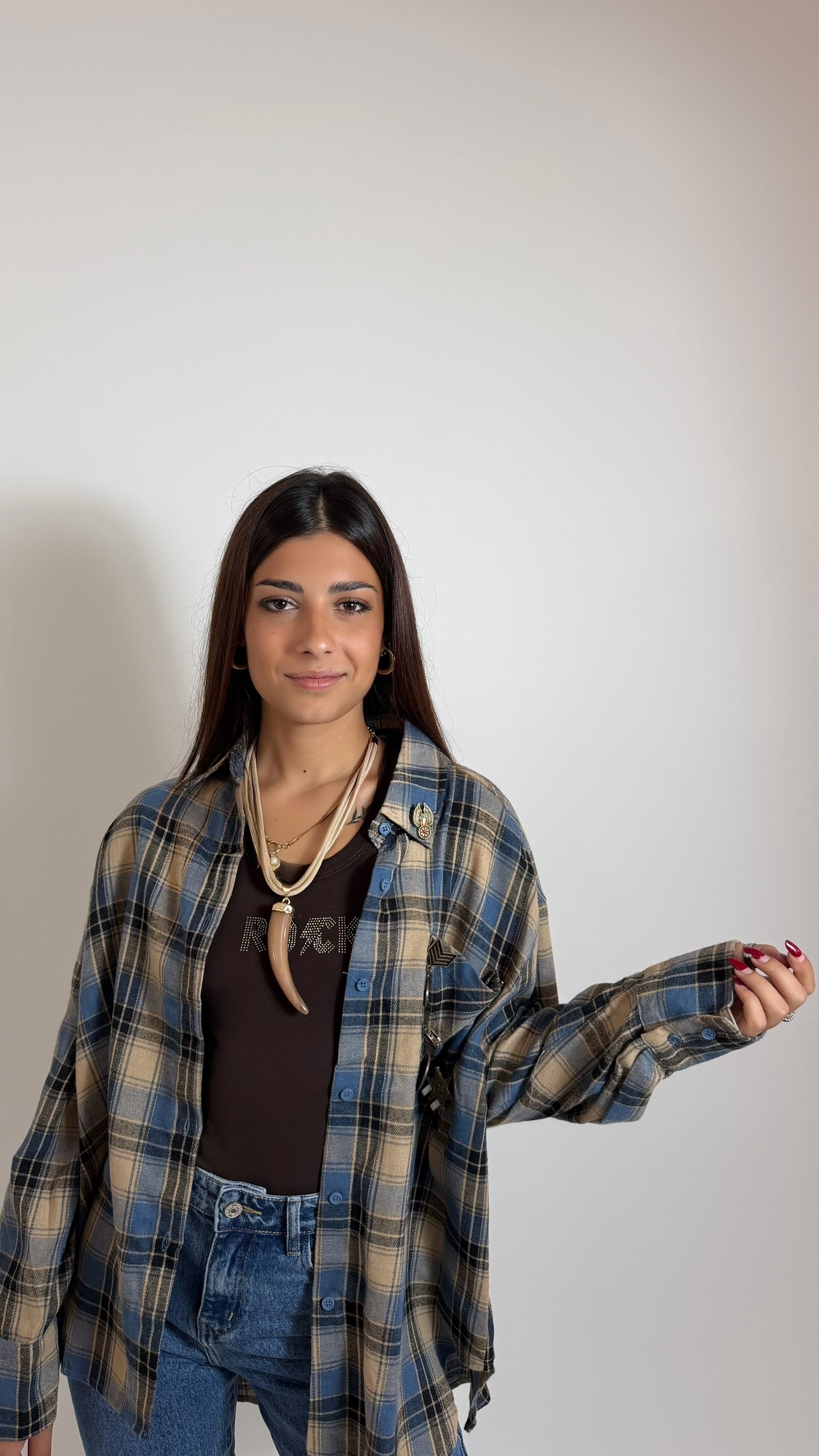 Camicia Check Charm Sky/Ecru