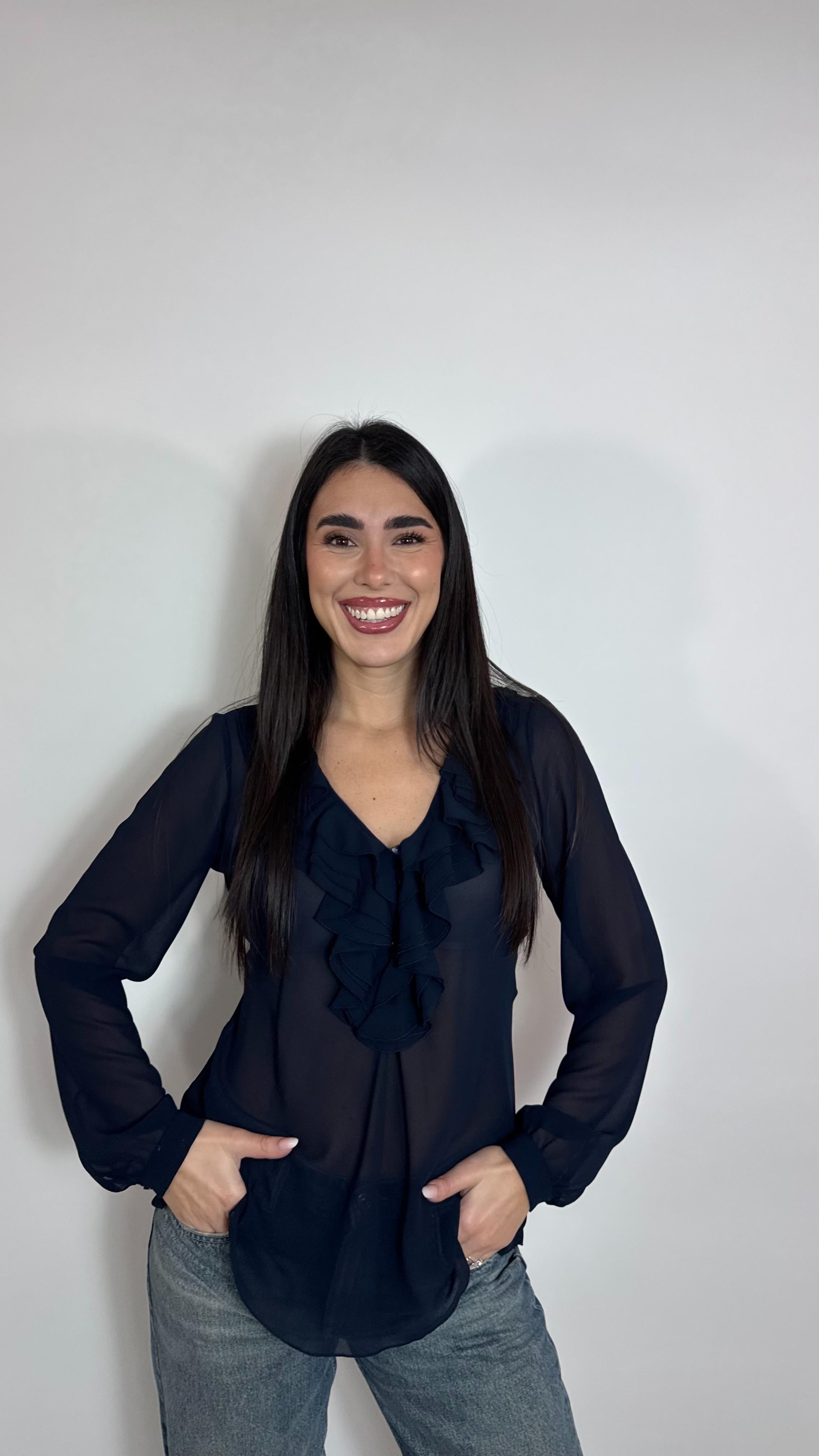 Camicia Volant Blu Notte