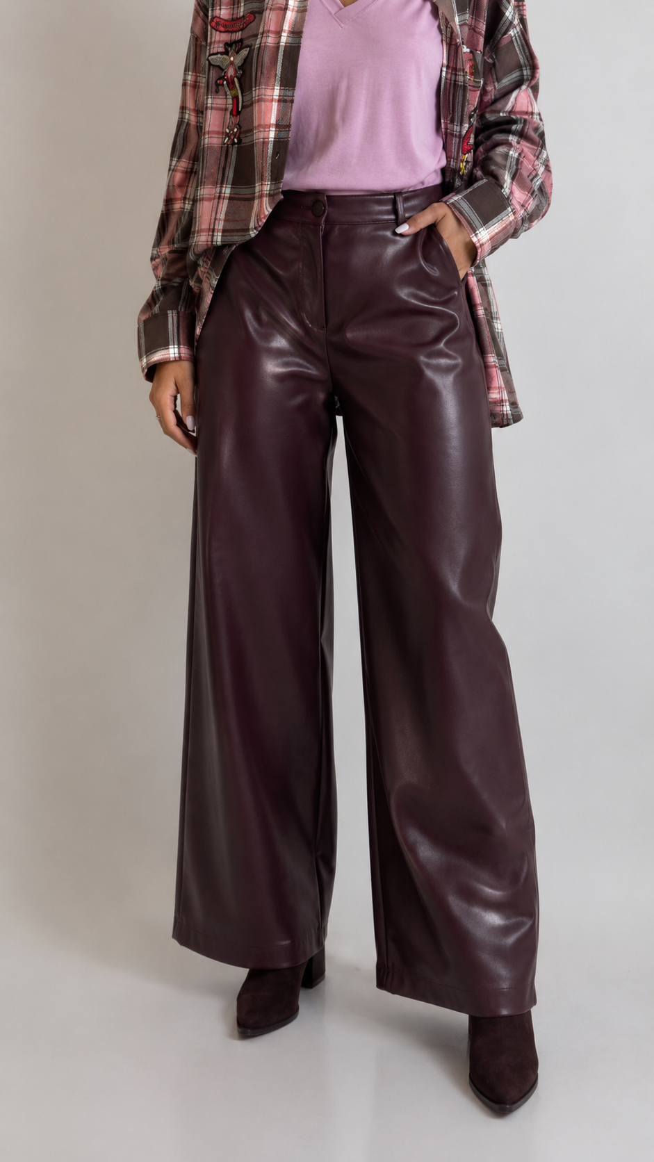 Pantalone Wide Ecopelle Burgundy