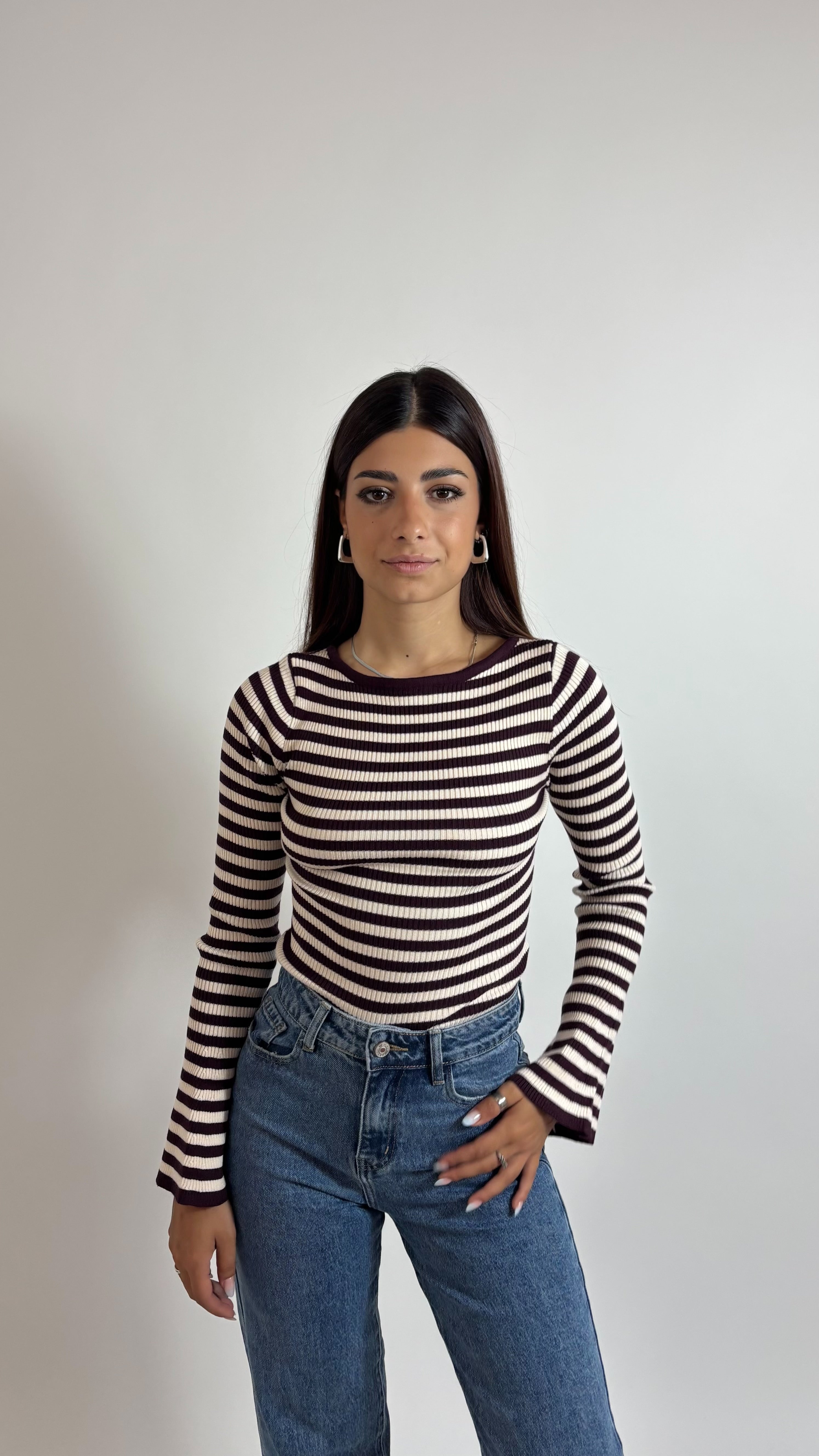 Maglia Rib Stripe Burro/Burgundy