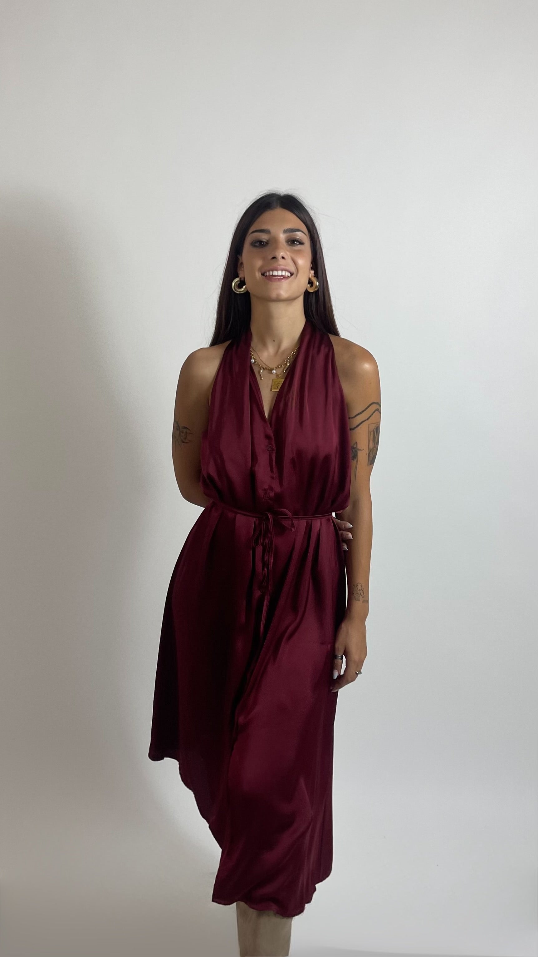 Abito Satin Flow Burgundy