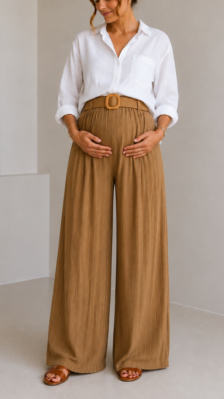 Pantalone Gesso con Cintura Camel