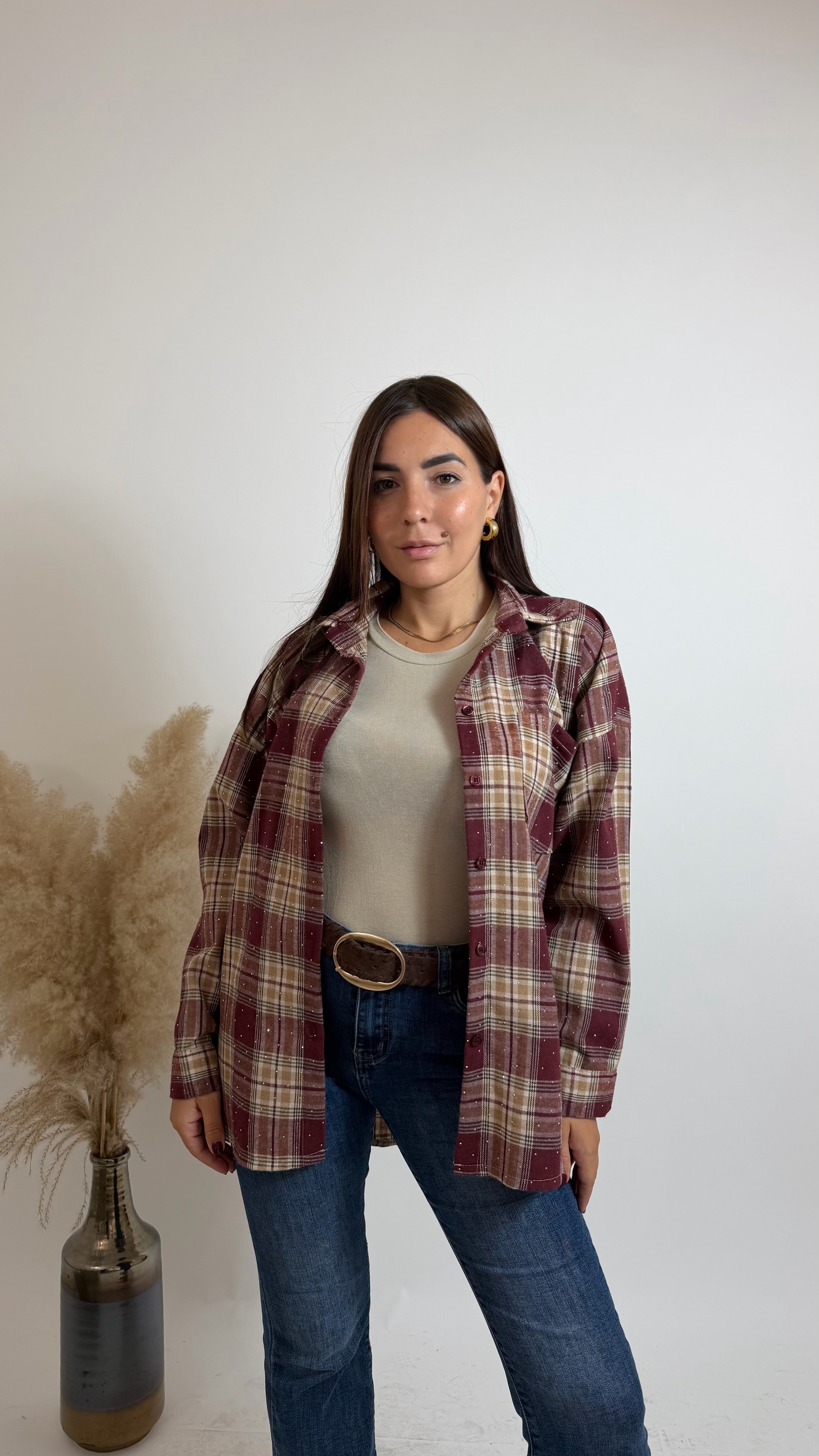 Camicia Stud Check Rosso India