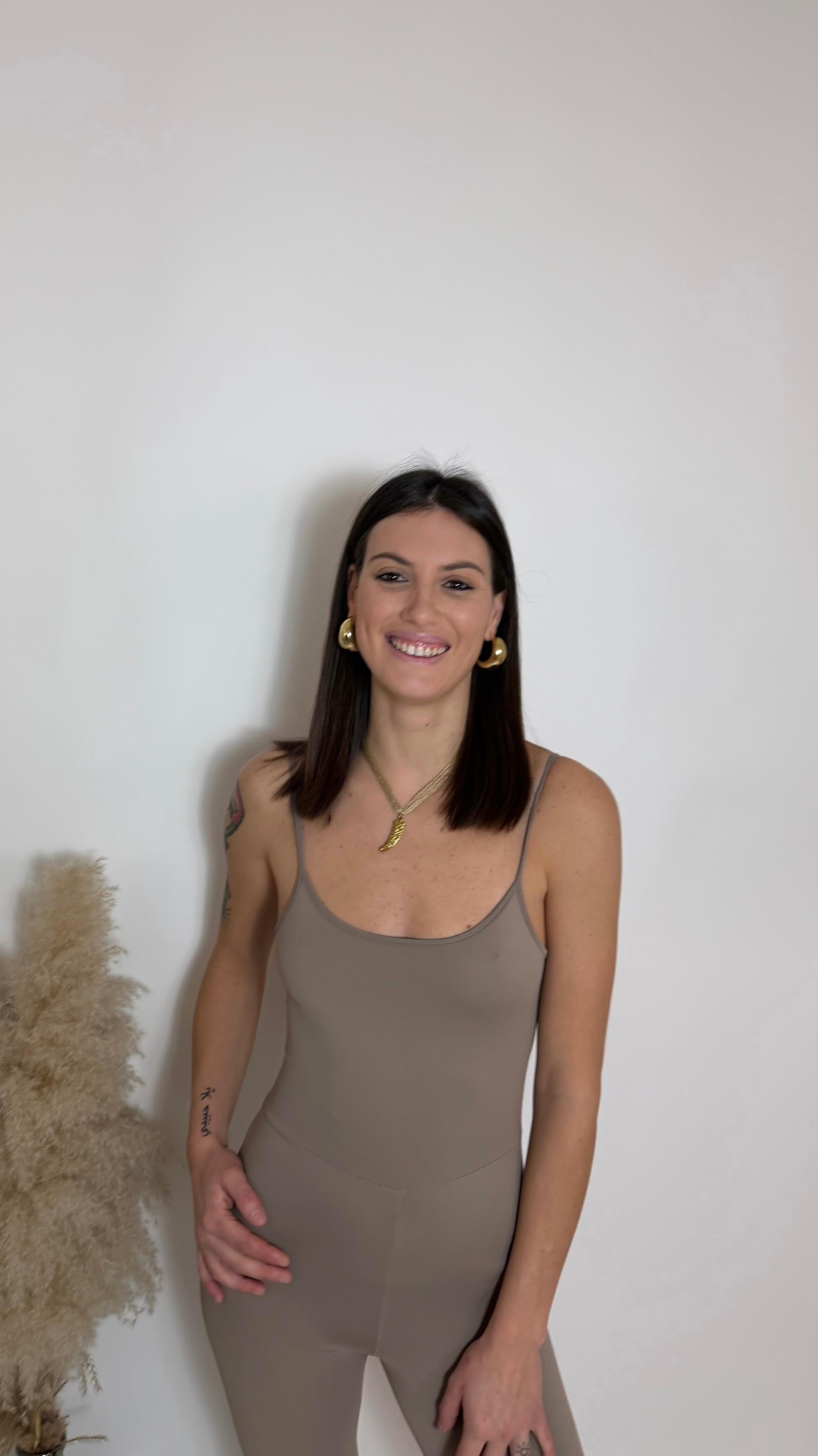 Jumpsuit Second Skin - Bretella Sottile - Flare / Taupe