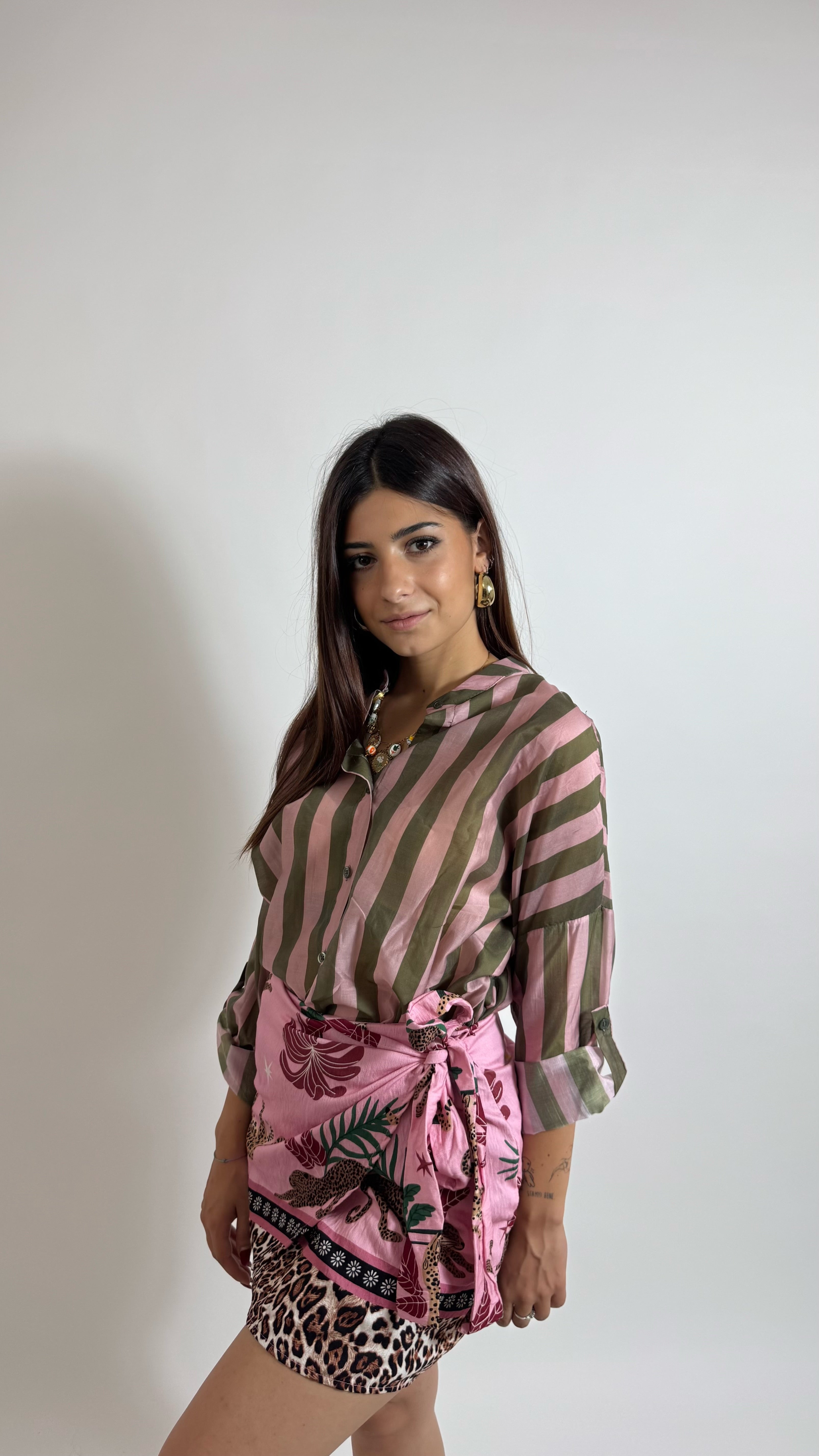 Camicia Soft Stripe Verde/Rosa