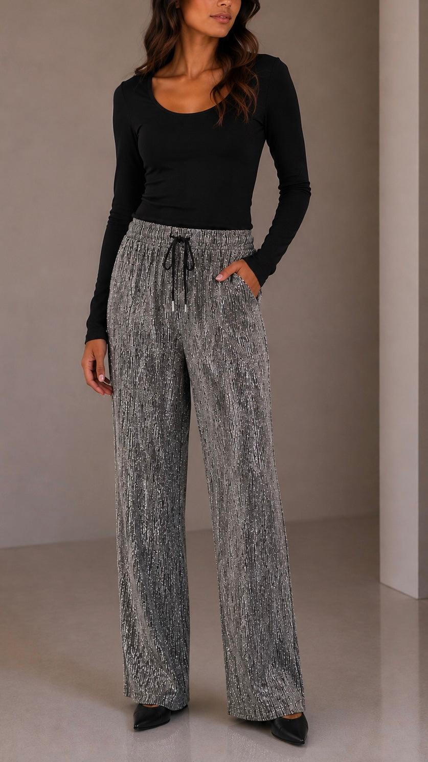 Panta palazzo Sparkle Silver Black
