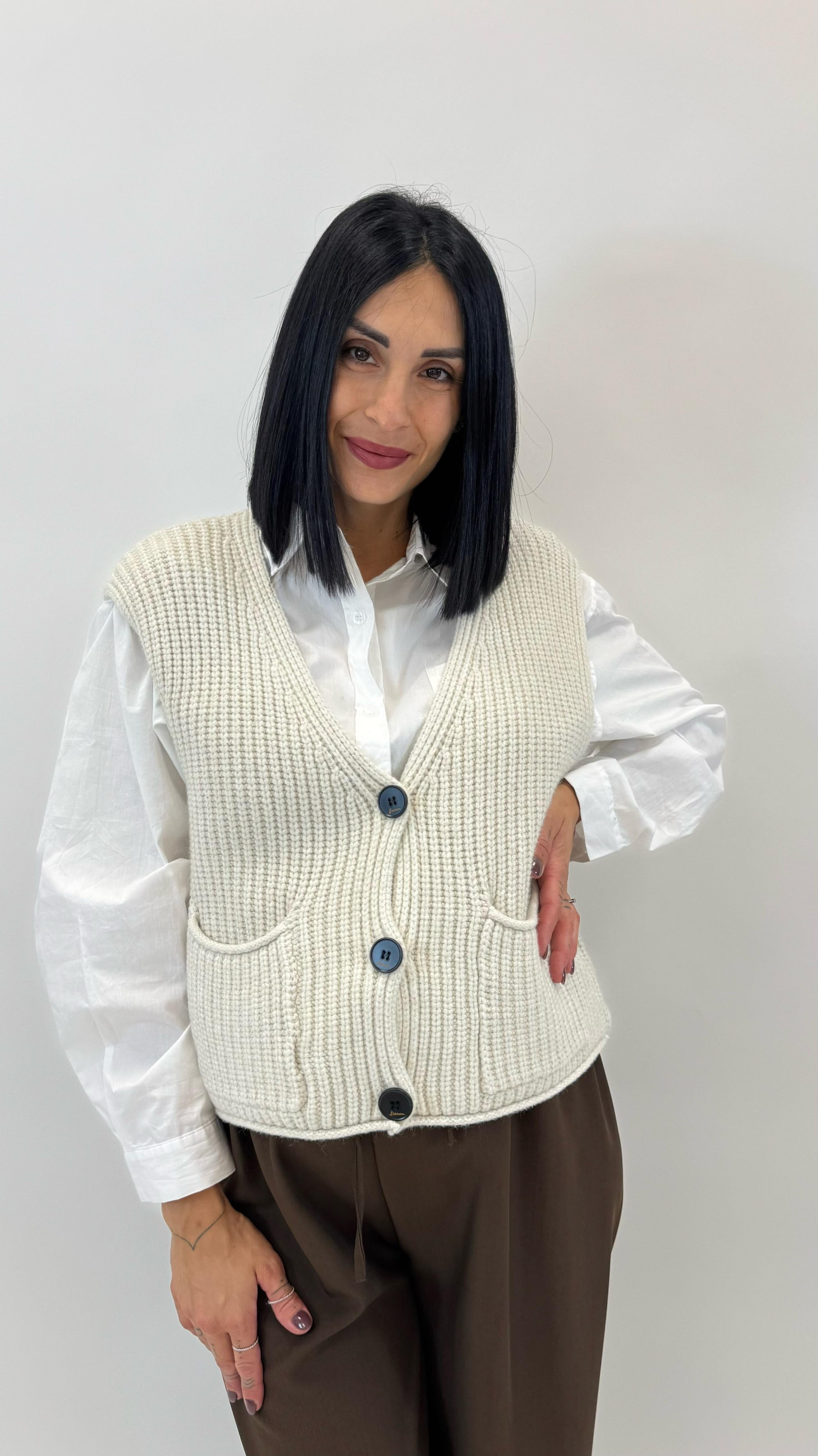 Gilet In Maglia Inglese Burro