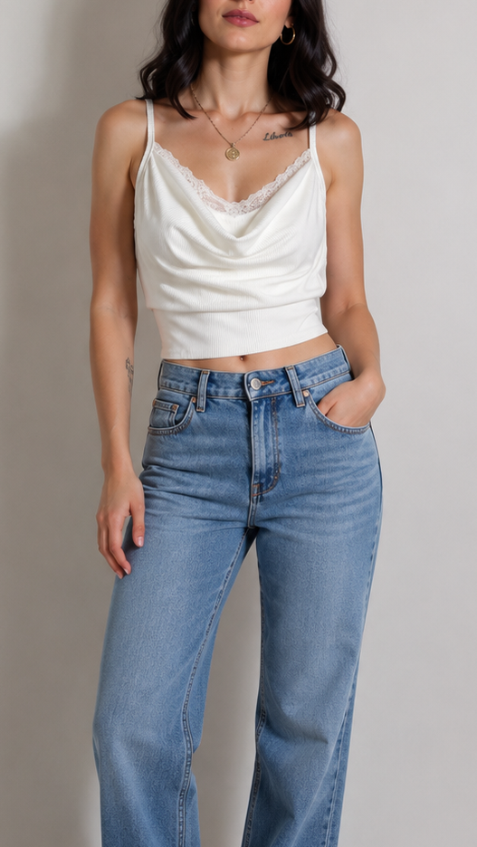Top Scollo Flow Lace Bianca