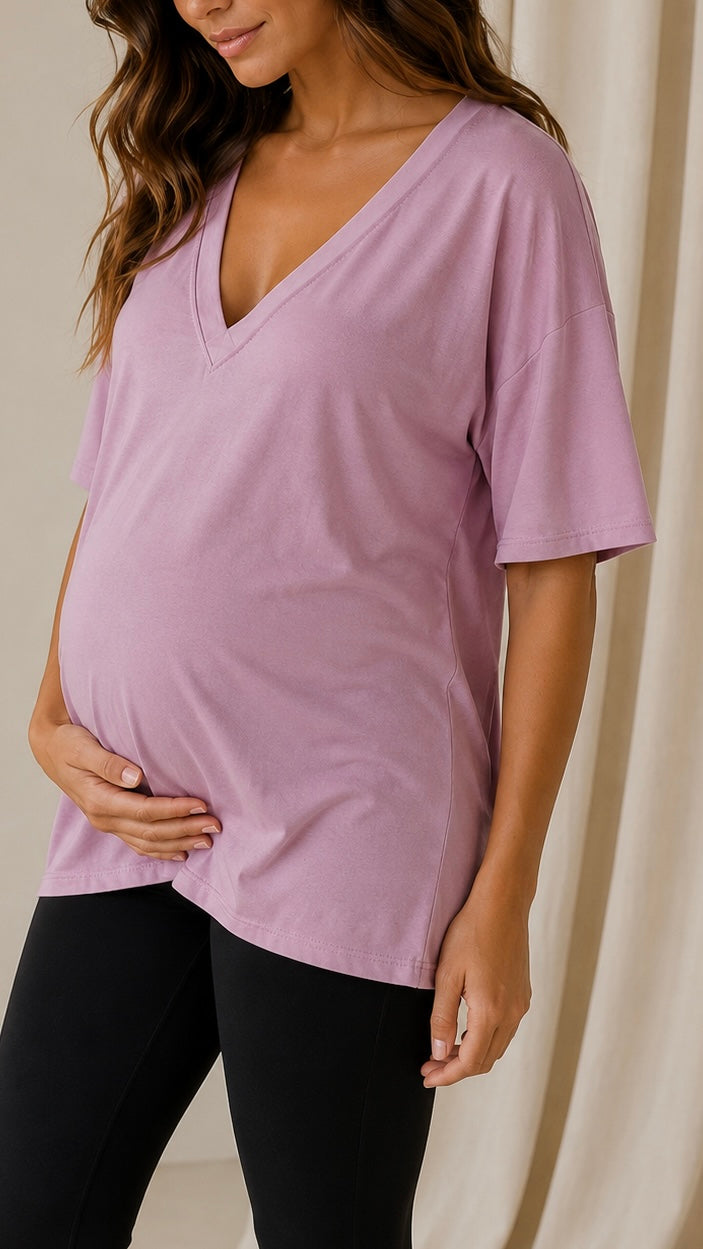T-Shirt Soft Scollo V Rosa Antico