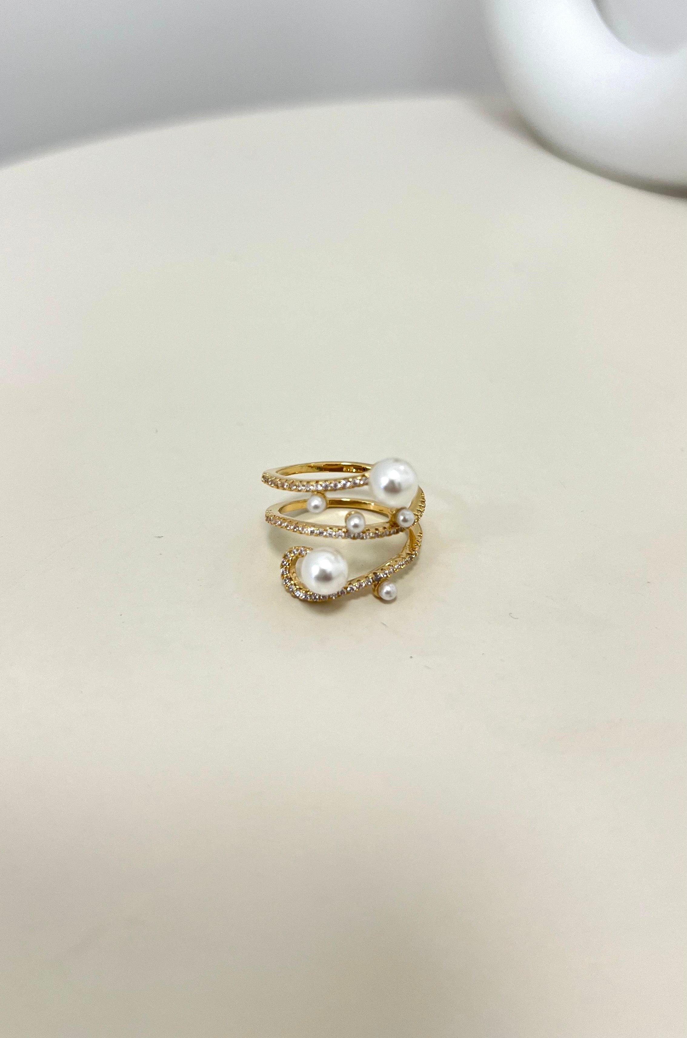 Anello Intrecciato Perle Gold