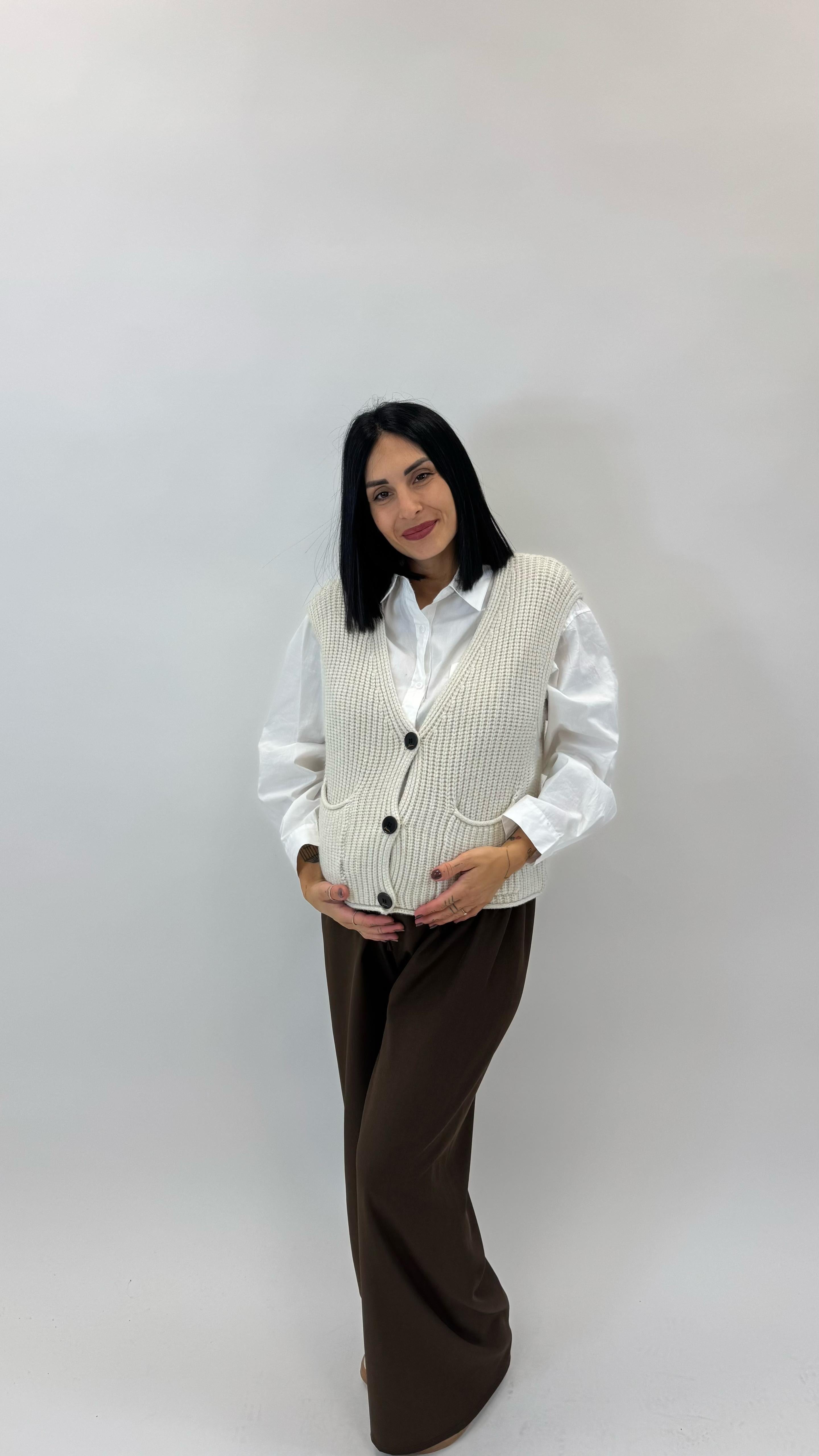 Gilet In Maglia Inglese Burro