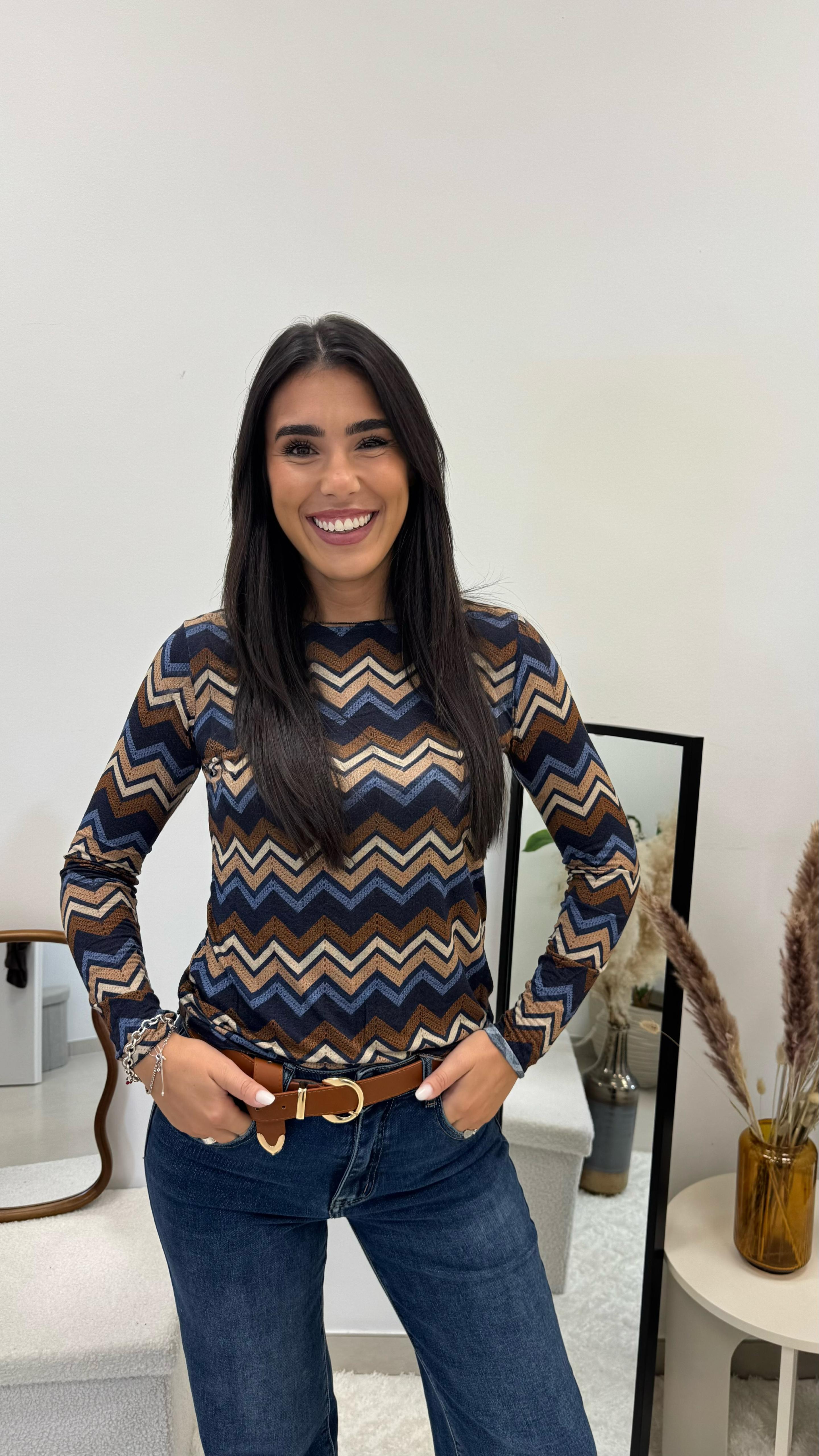 Maglia Cashmere Stampa ZigZag Blu Notte💙