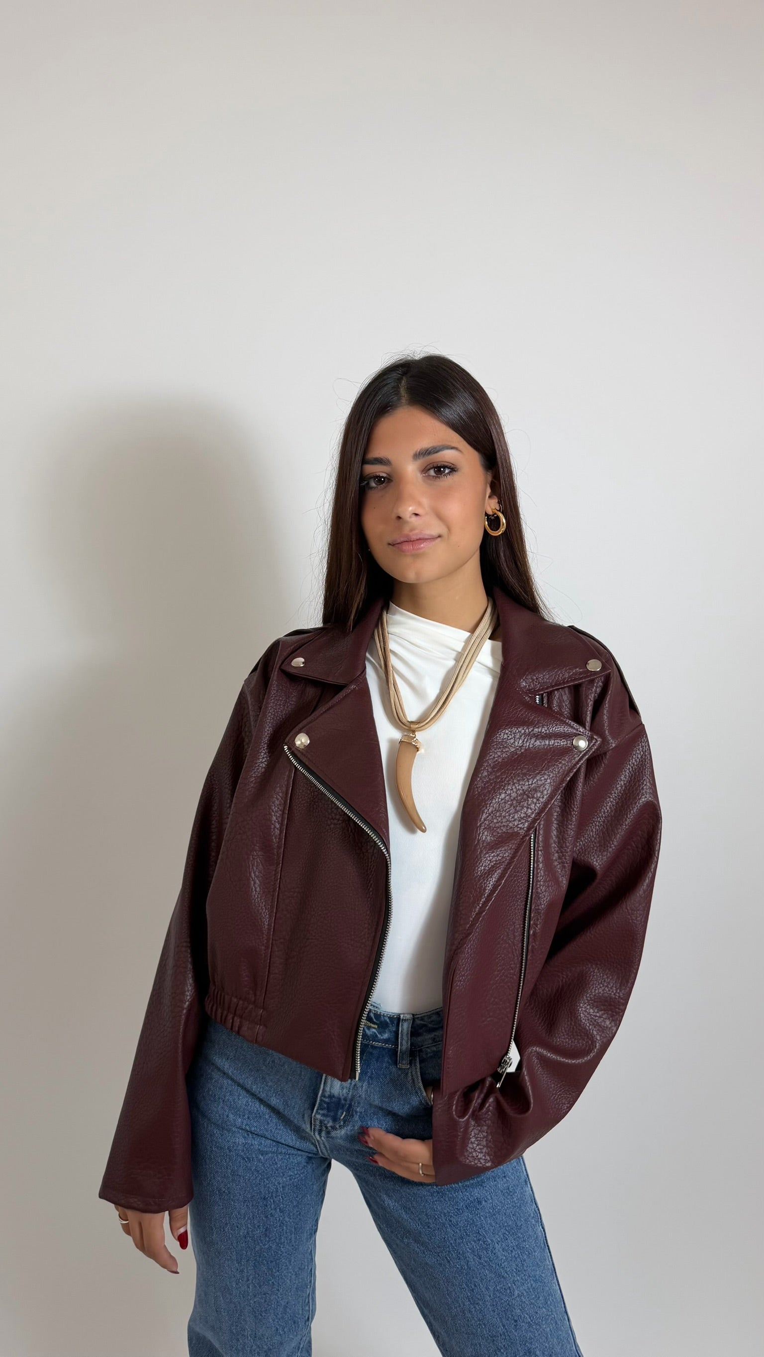 Biker Crop Ecopelle Burgundy