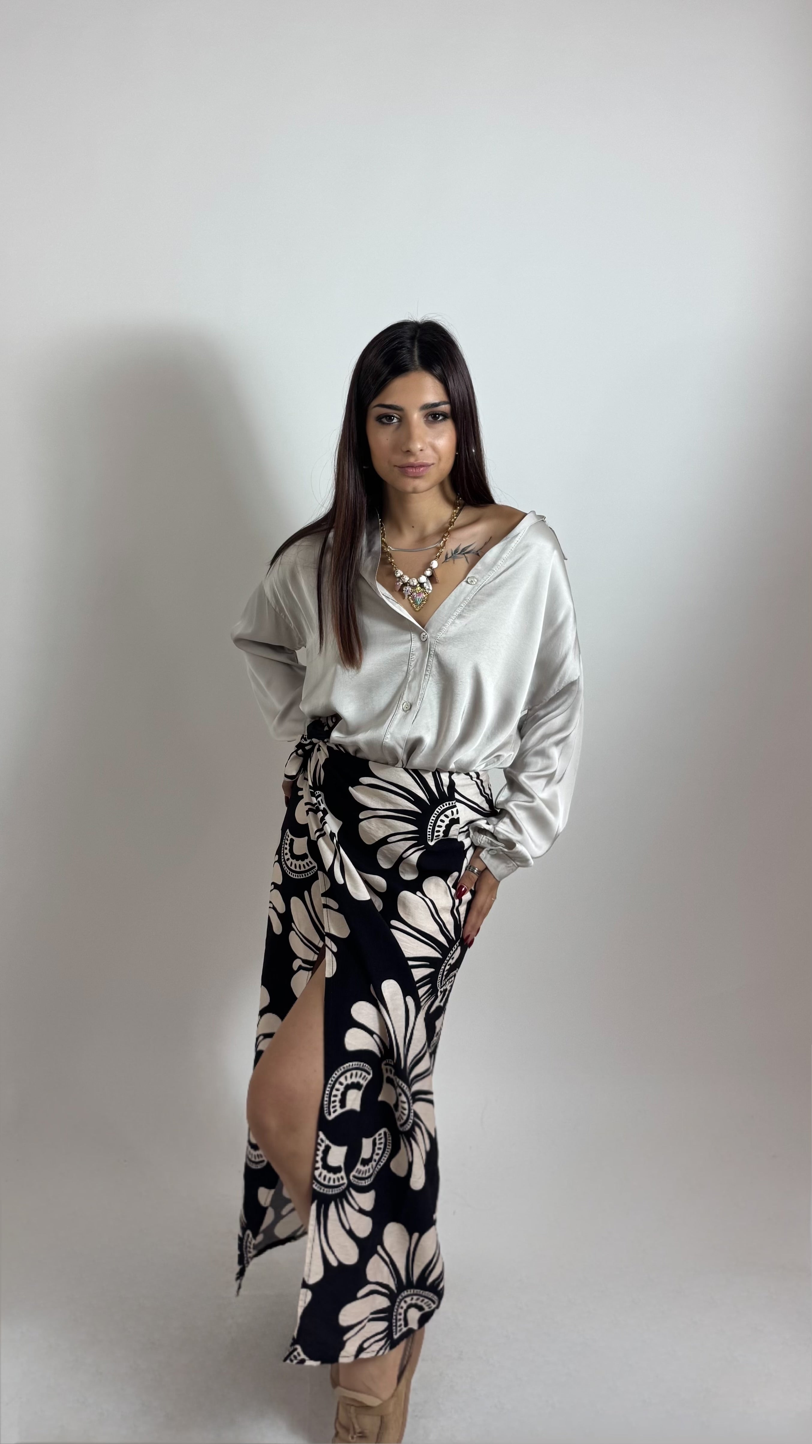 Gonna Pareo Midi Flower Black/White