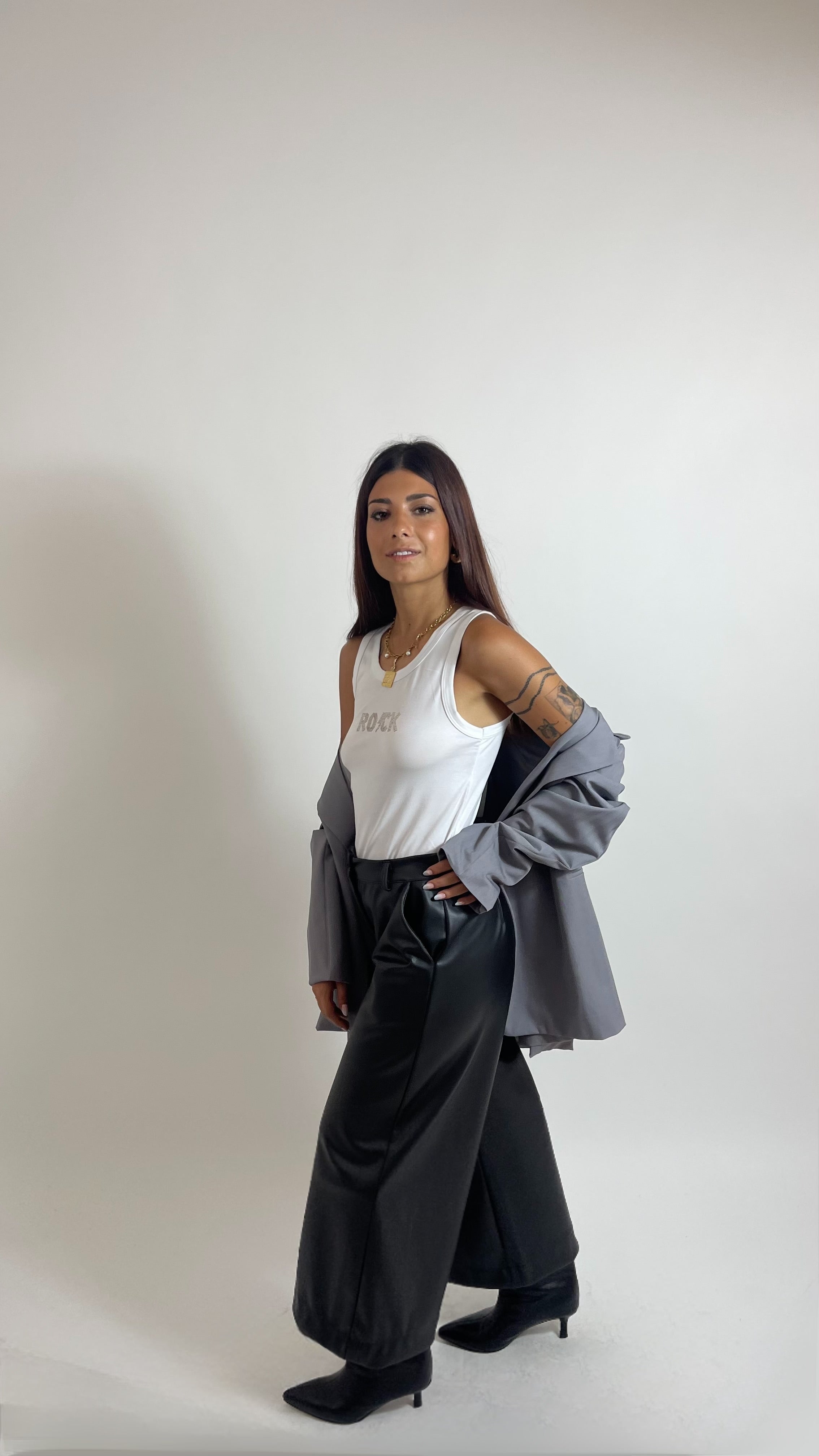 Pantalone Wide Ecopelle Nero