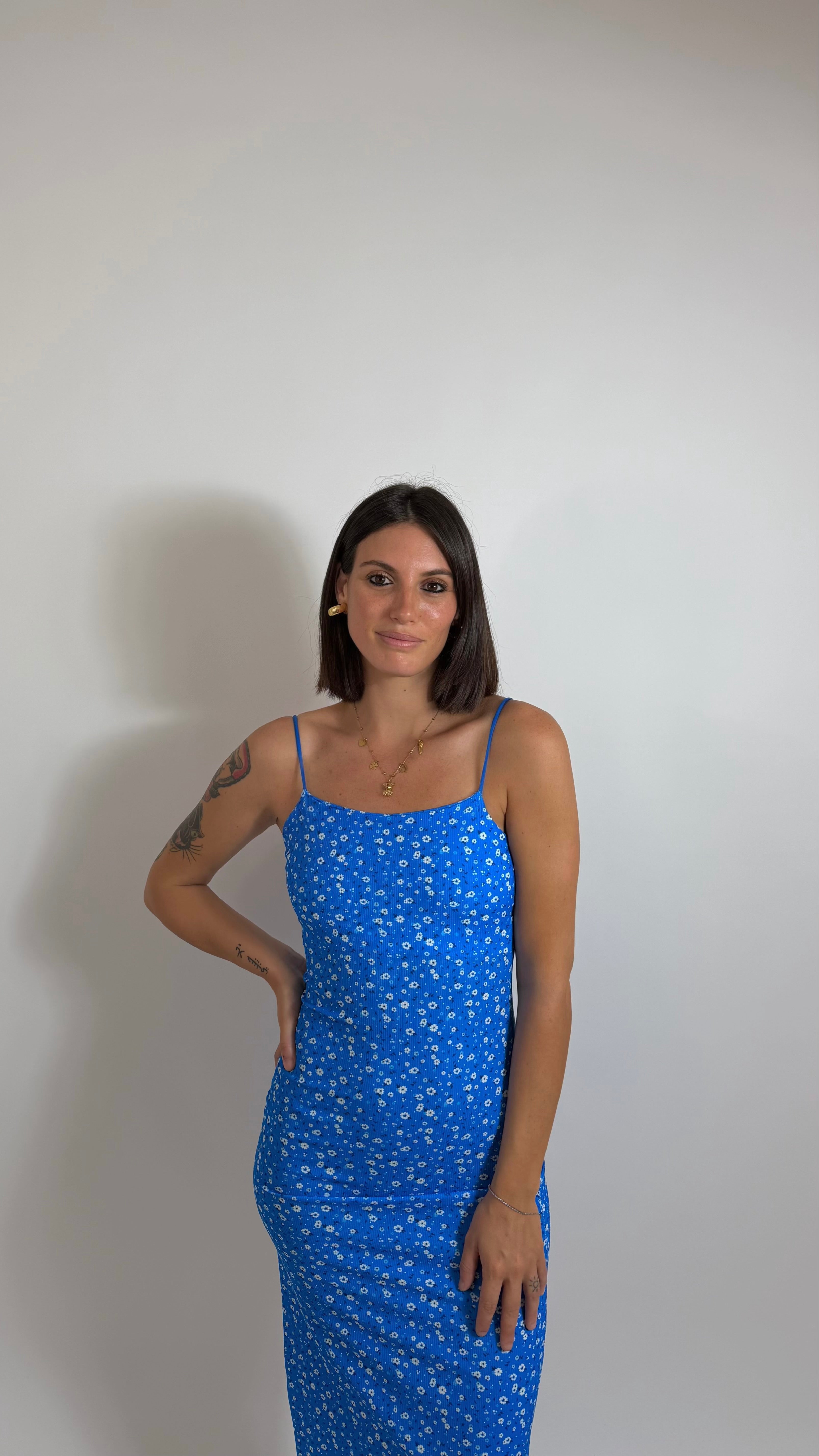Abito Coste Strette Flowers Blu