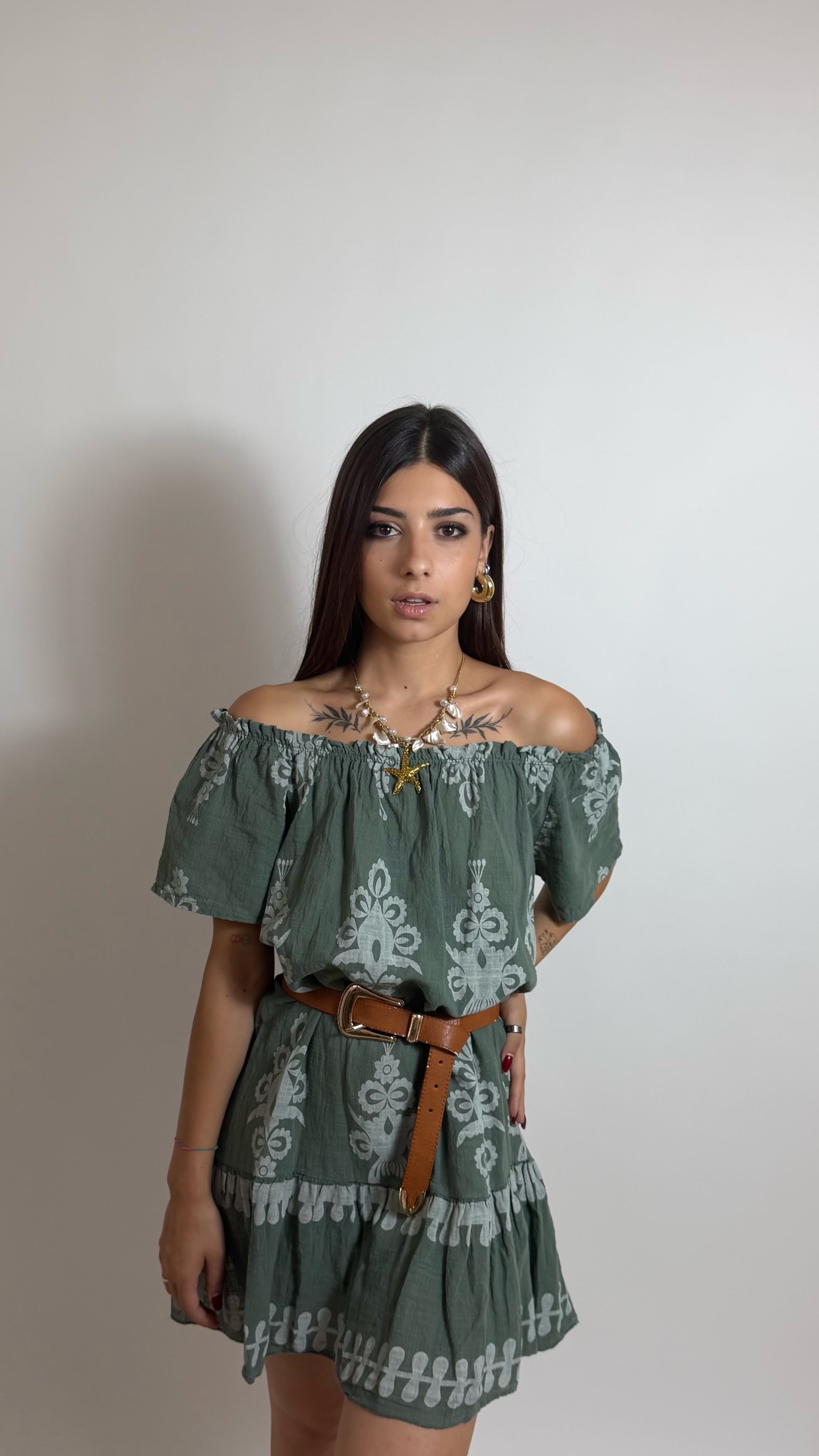 Abito Ibiza Folk Verde Utility