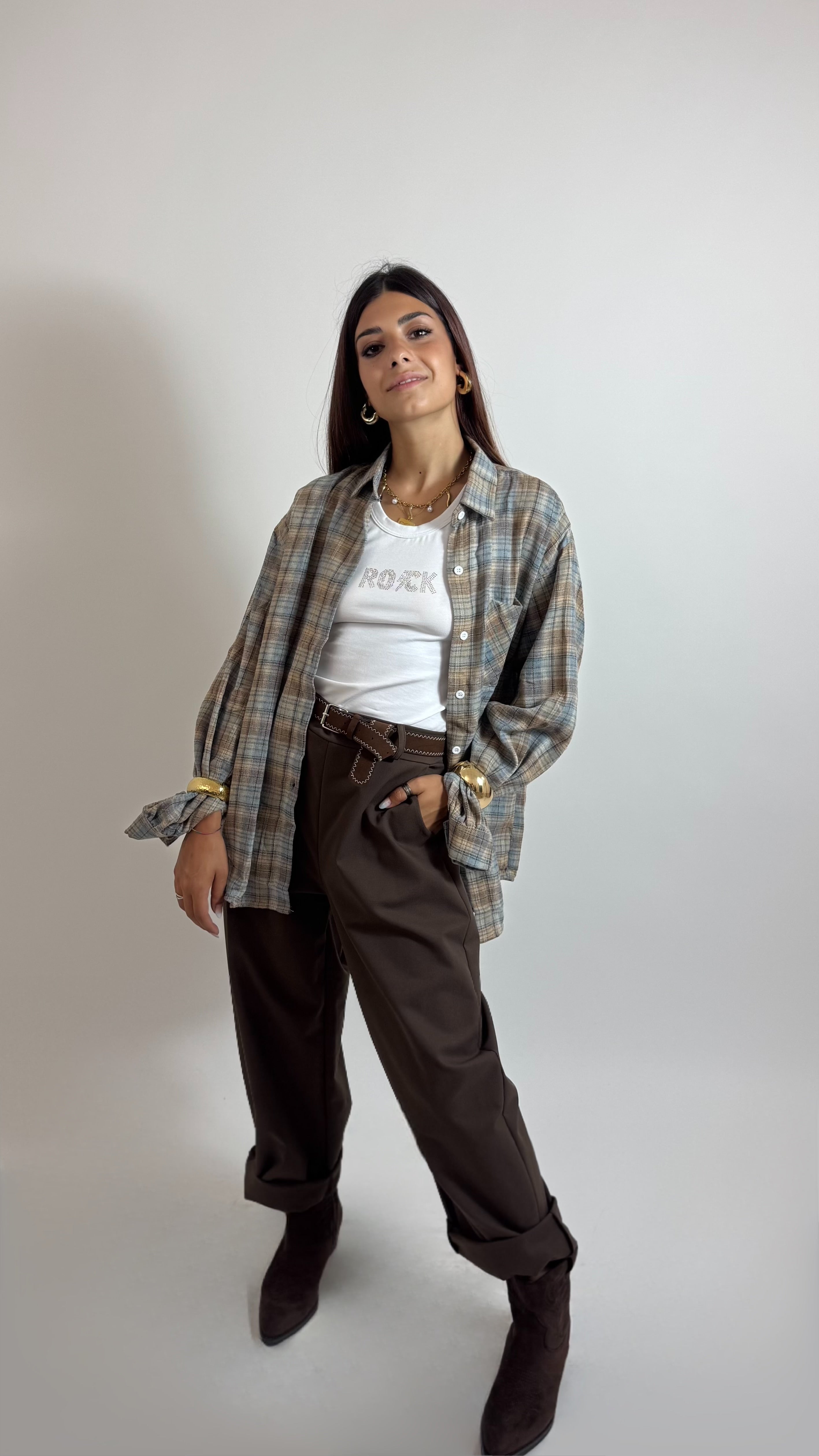 Pantalone Barrel Con Cintura Moka
