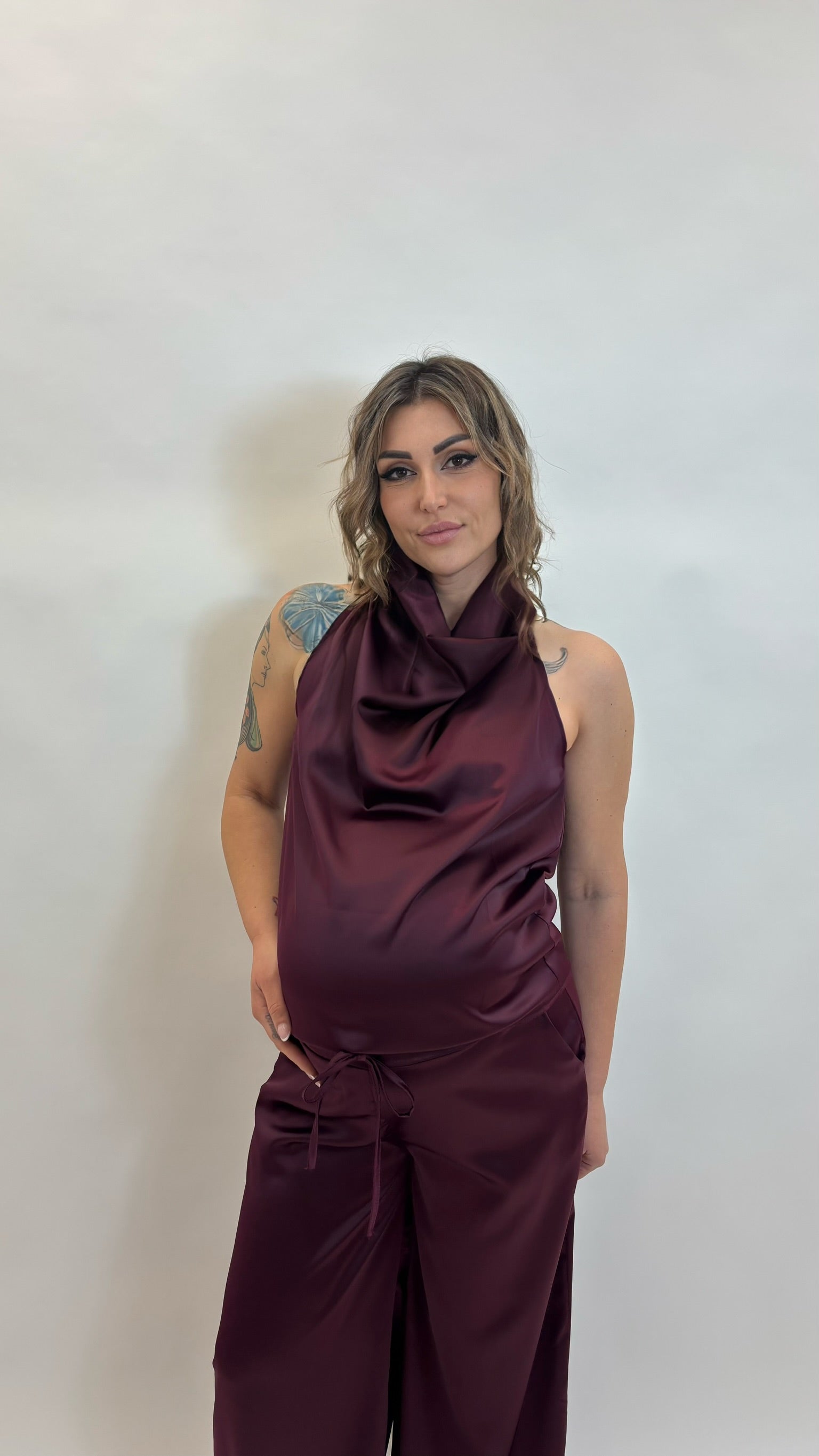 Set Silk Top & Pants Burgundy