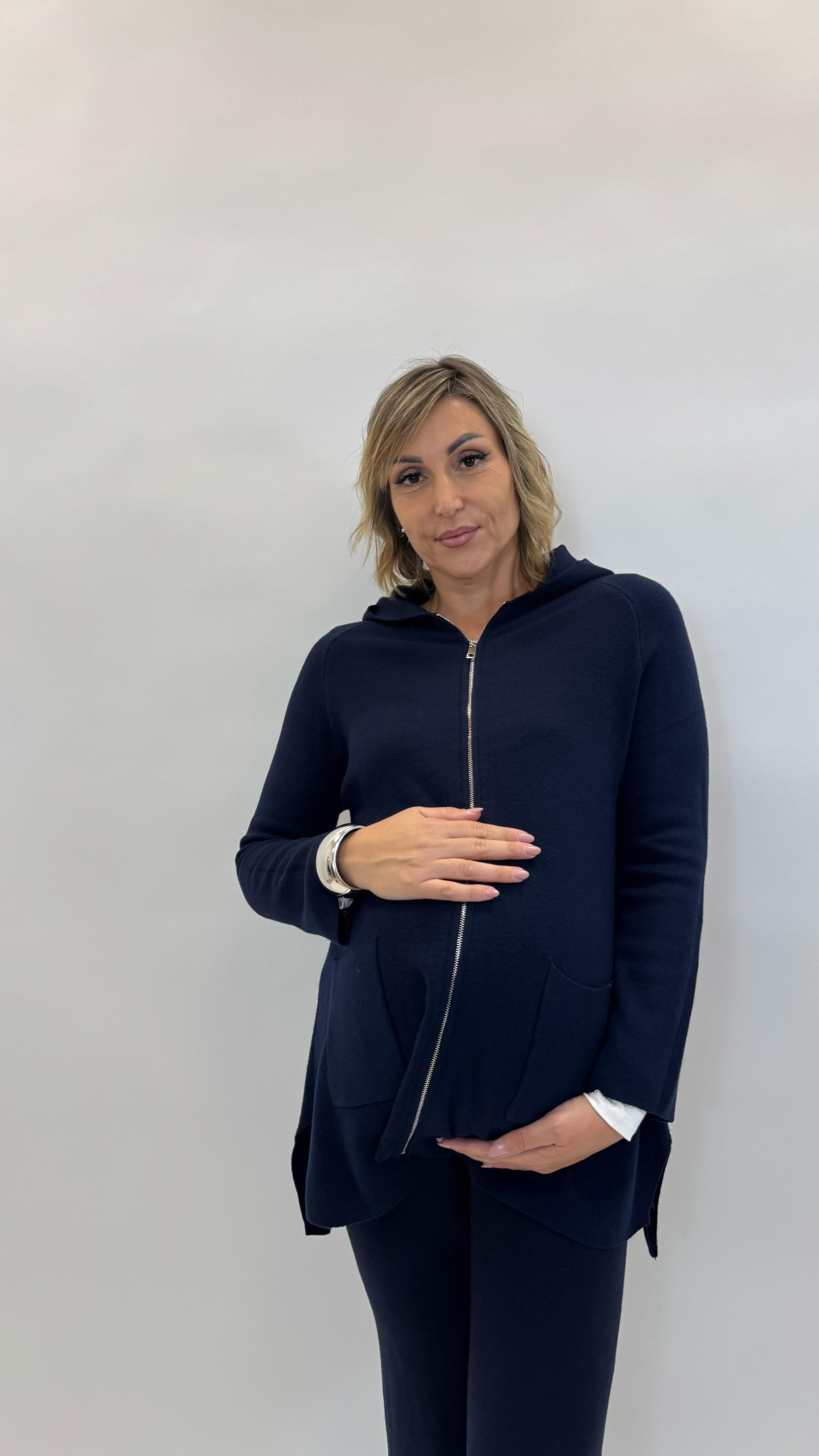 Maxi Pull con Zip Blu Notte