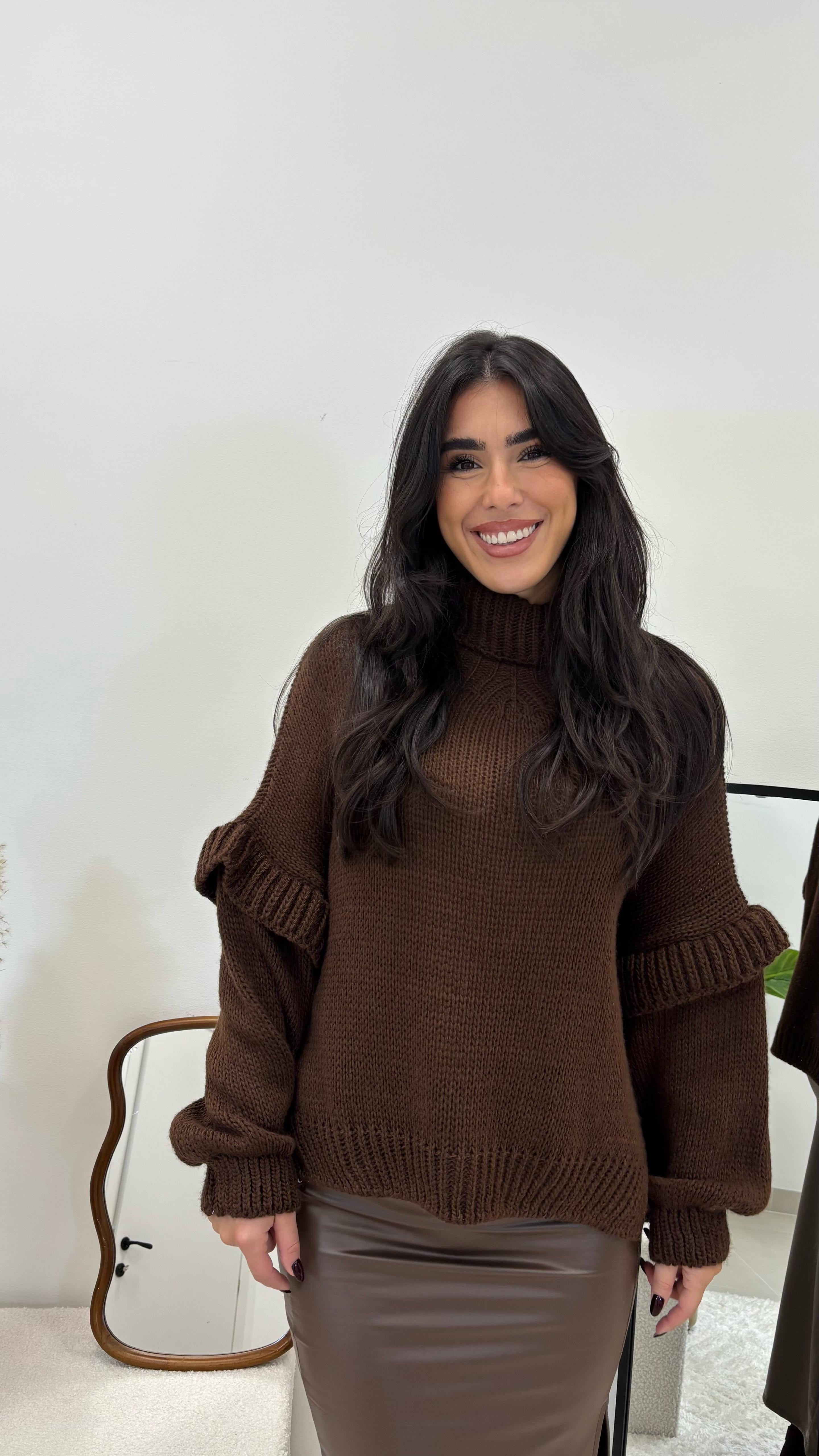 Pull Oversize Manica con Rouches Choco