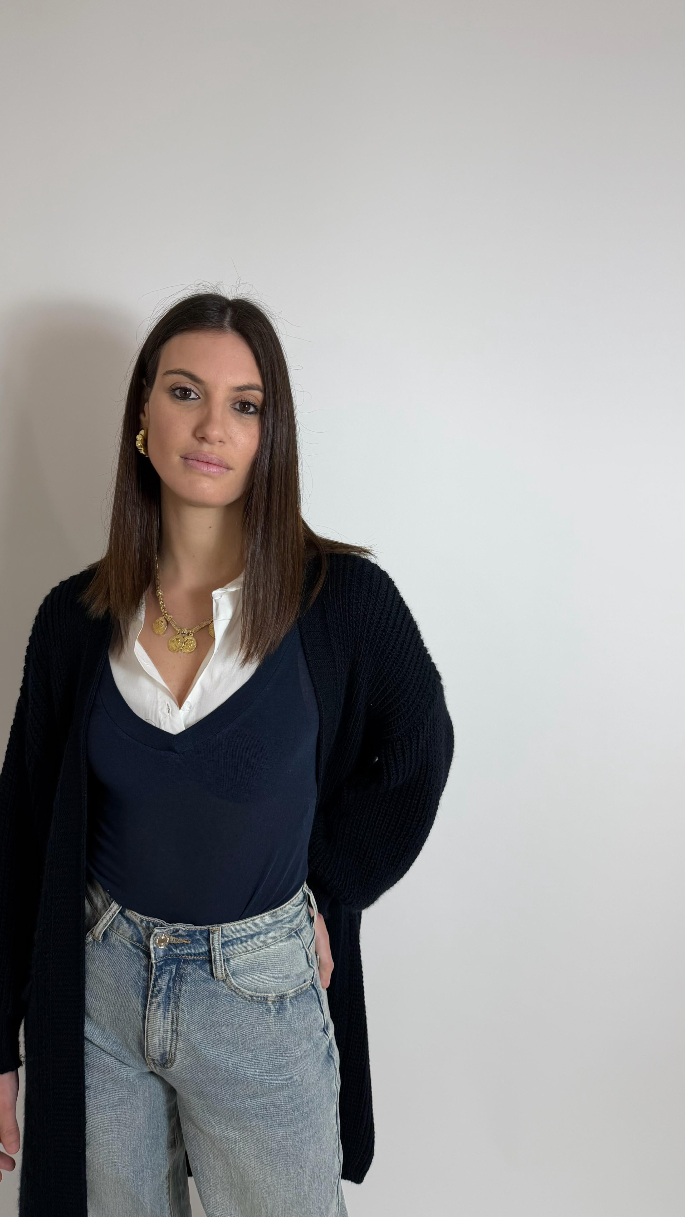 Cardigone Maglia Inglese Blu Notte