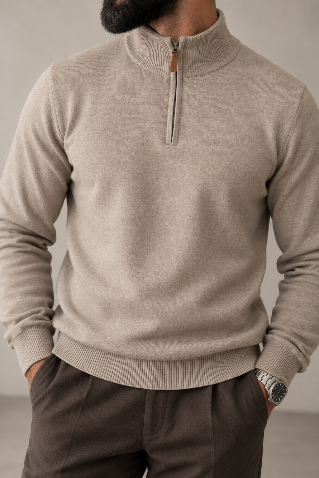 Maglia Uomo Zip Essential Tortora