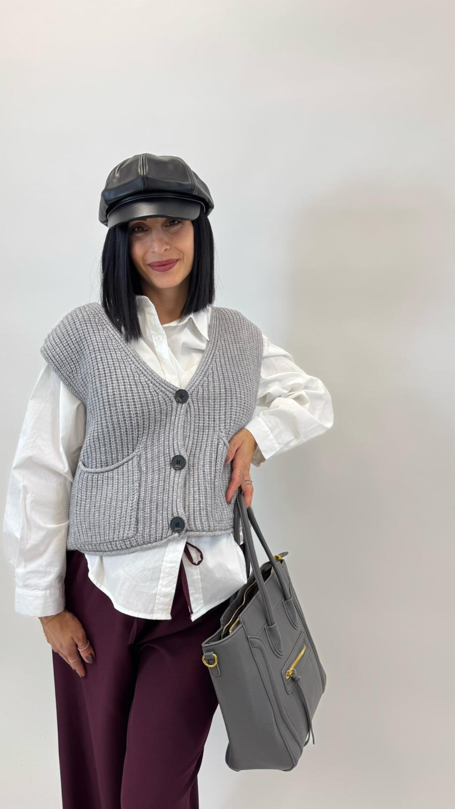 Gilet In Maglia Inglese Grigio Perla