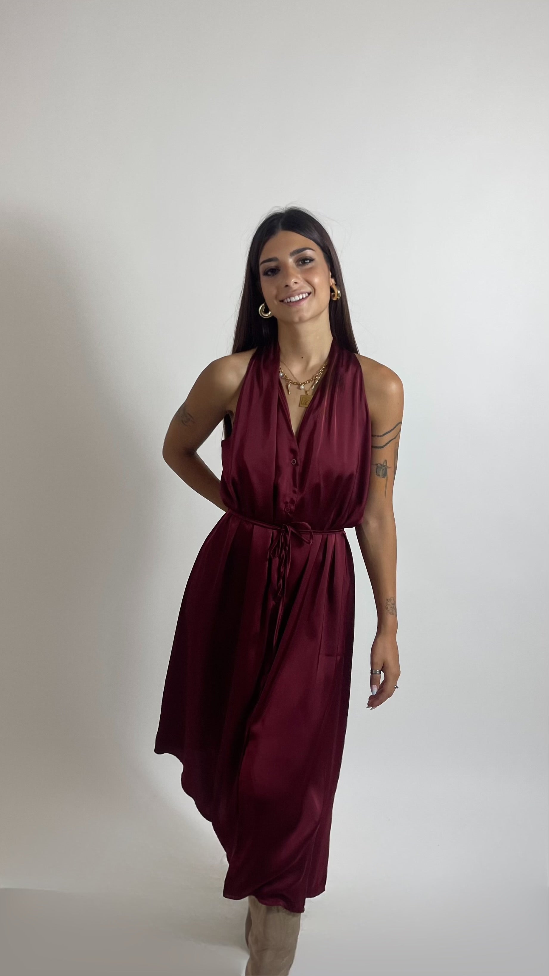 Abito Satin Flow Burgundy