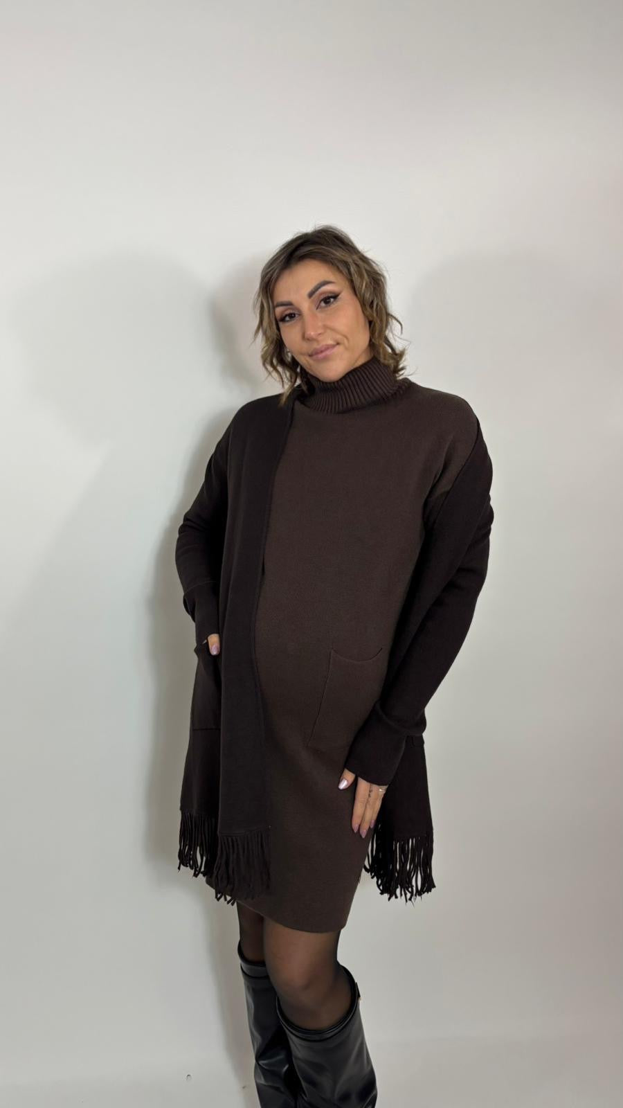 Cardigan Pocket Fringe Choco