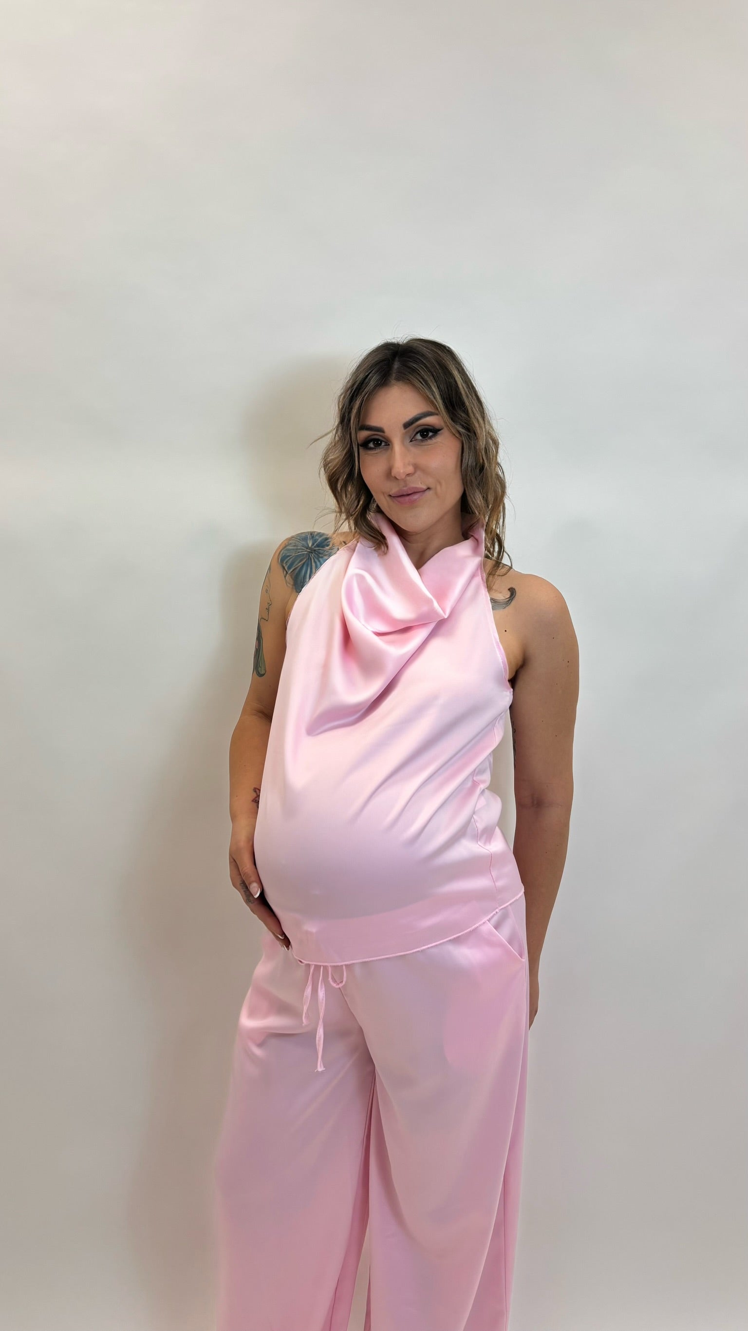 Set Silk Top & Pants Rosa