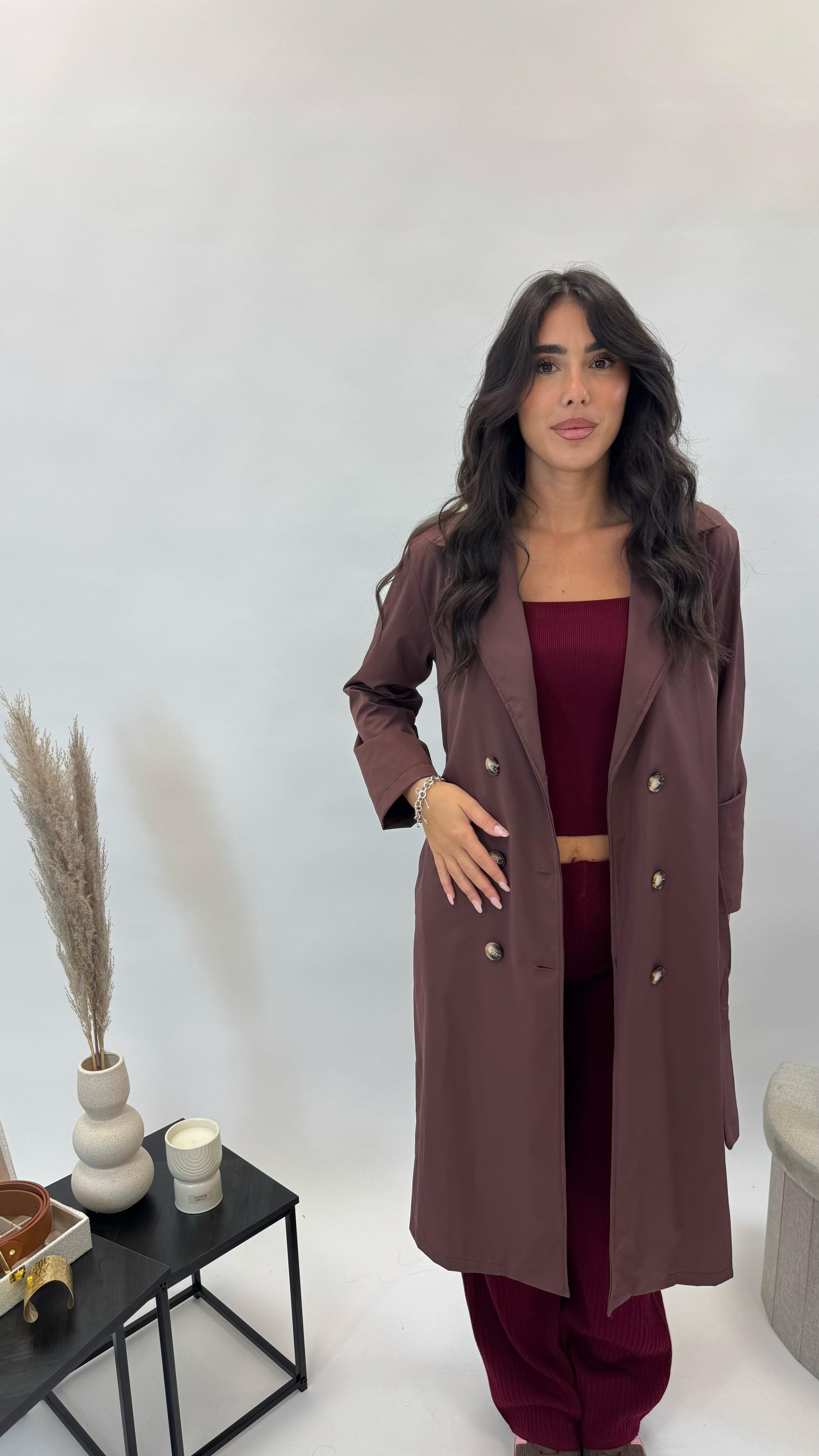 Set con Top in Maglia a Coste Burgundy