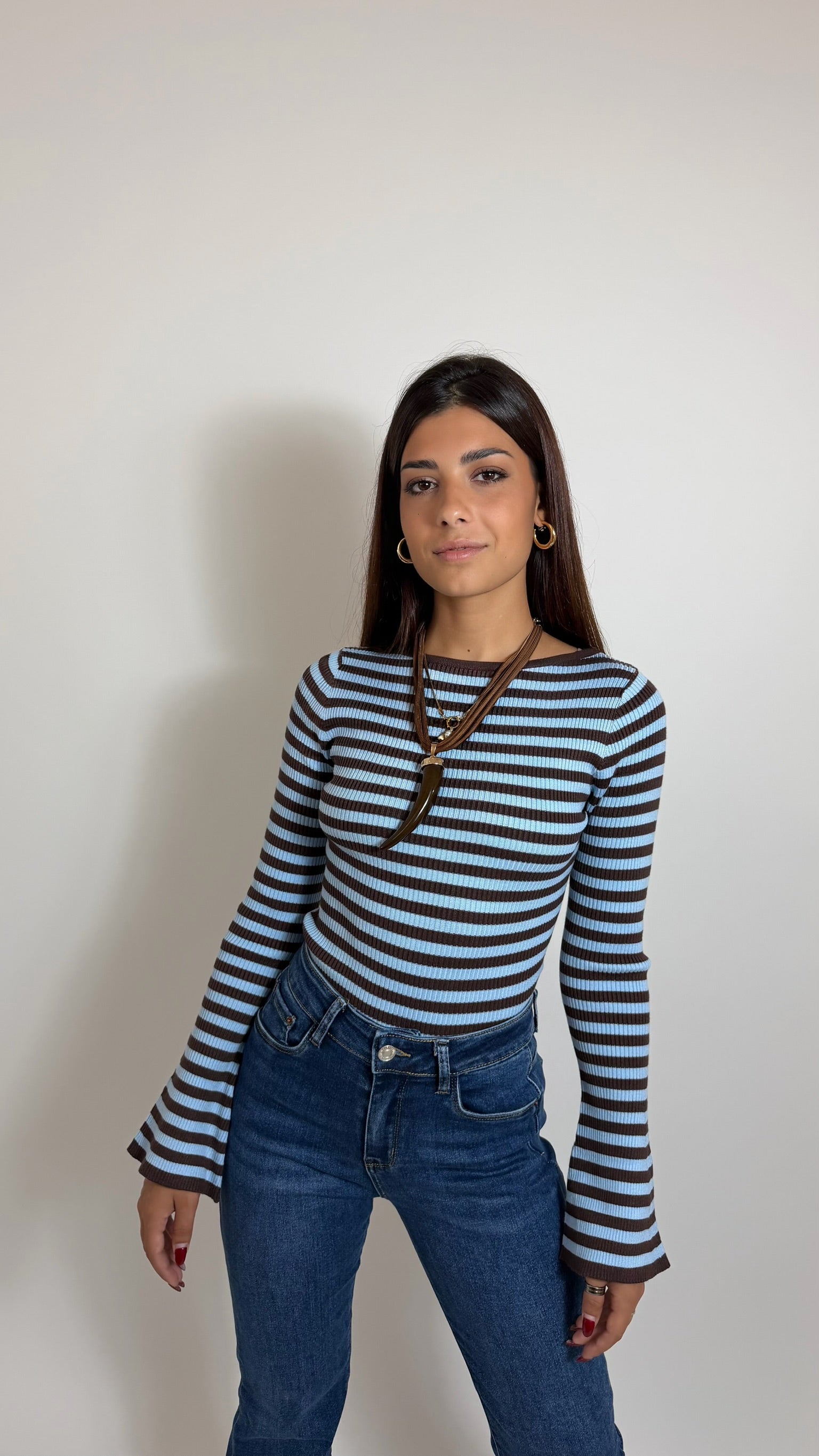 Maglia Rib Stripe Sky/Choco