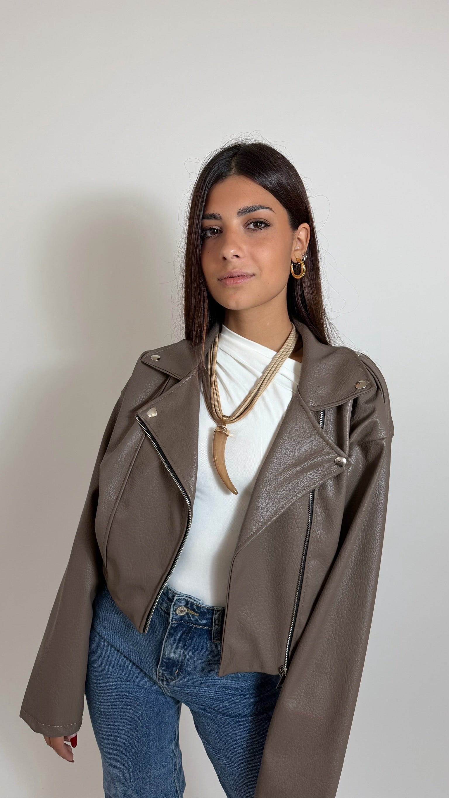 Biker Crop Ecopelle Tortora