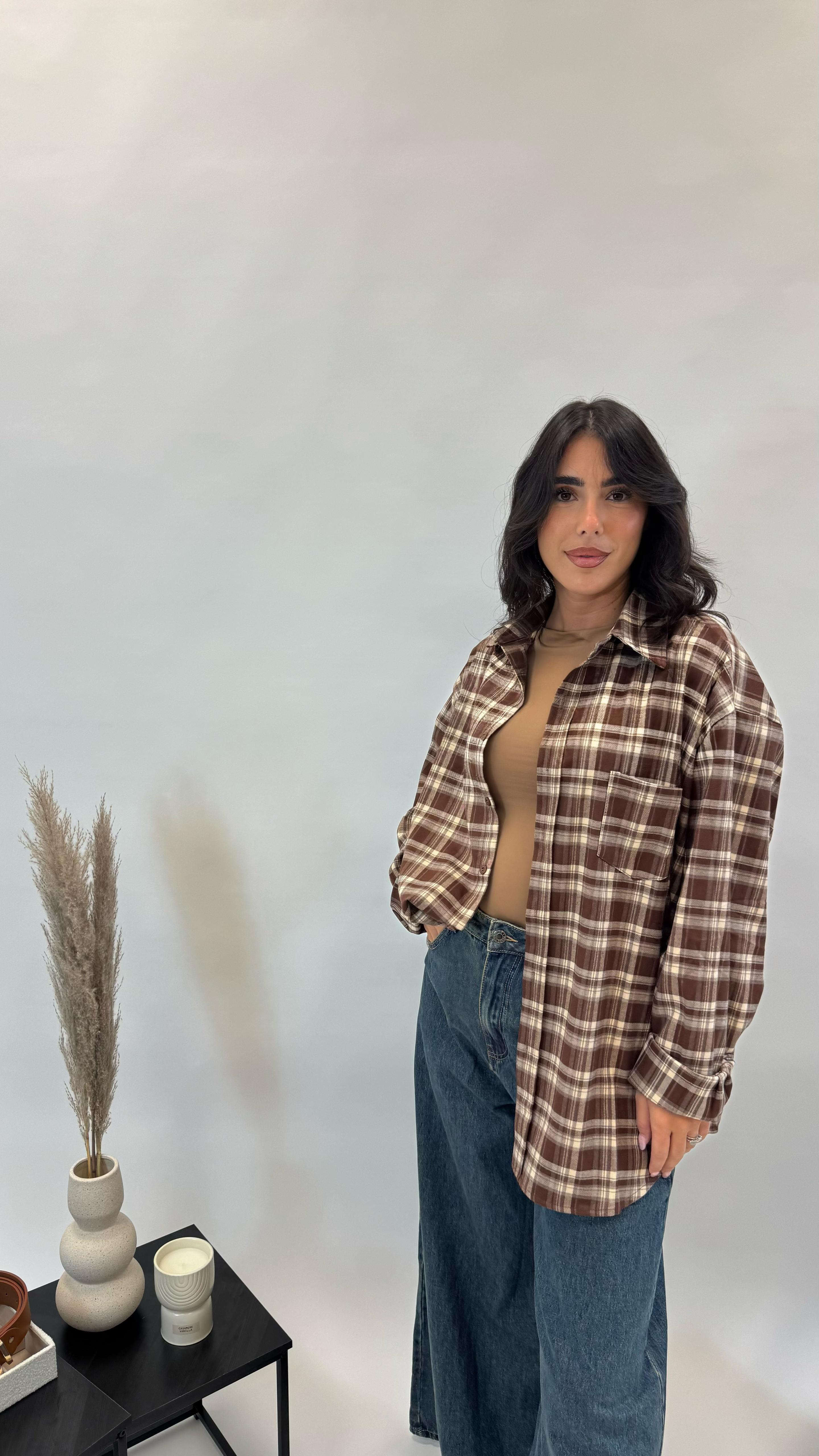 Camiciona Strutturata Quadri Choco