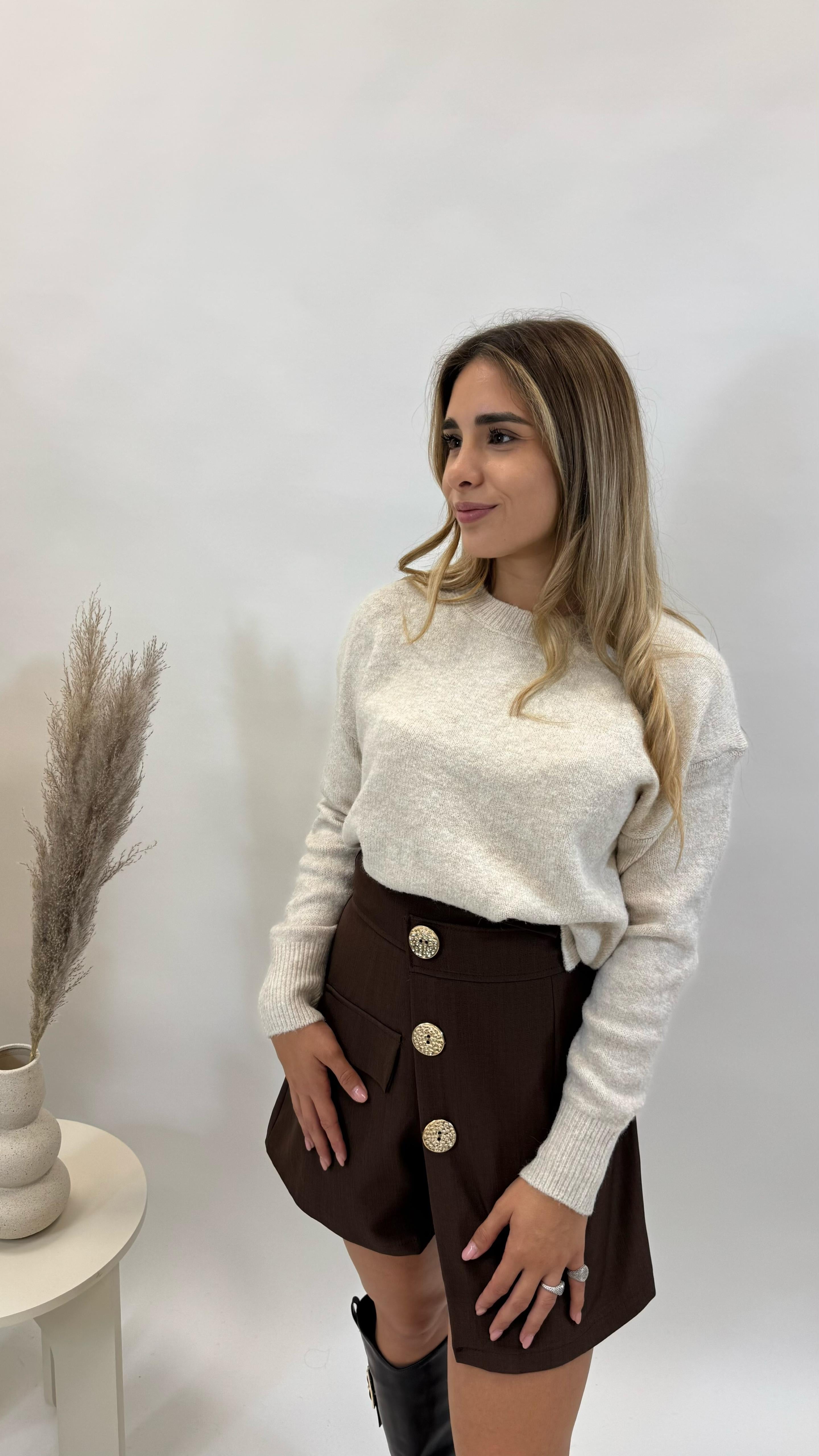 Gonna Pantaloncino Bottoni Gioiello Choco