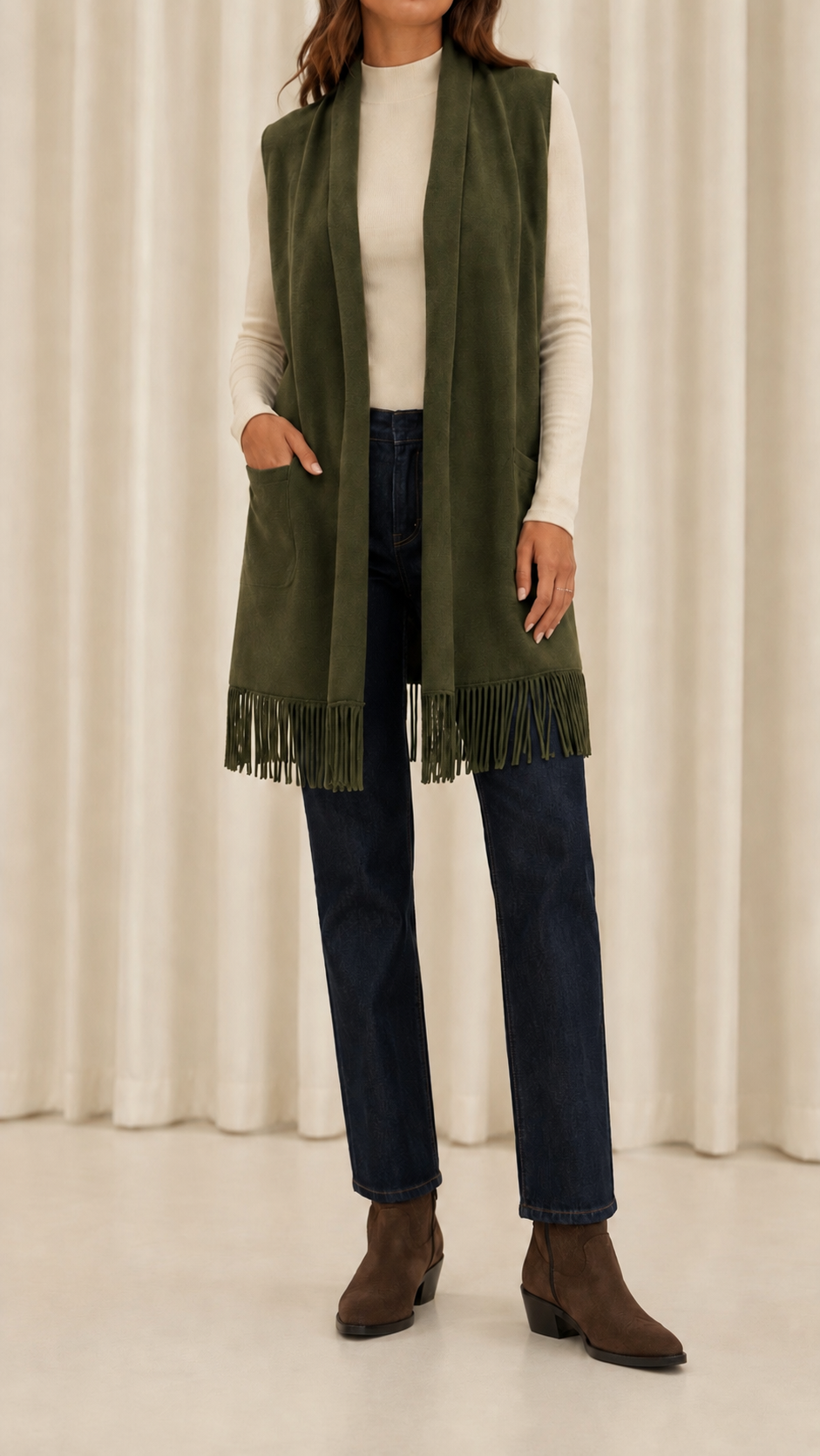 Gilet Rasato Frange Verde Utility