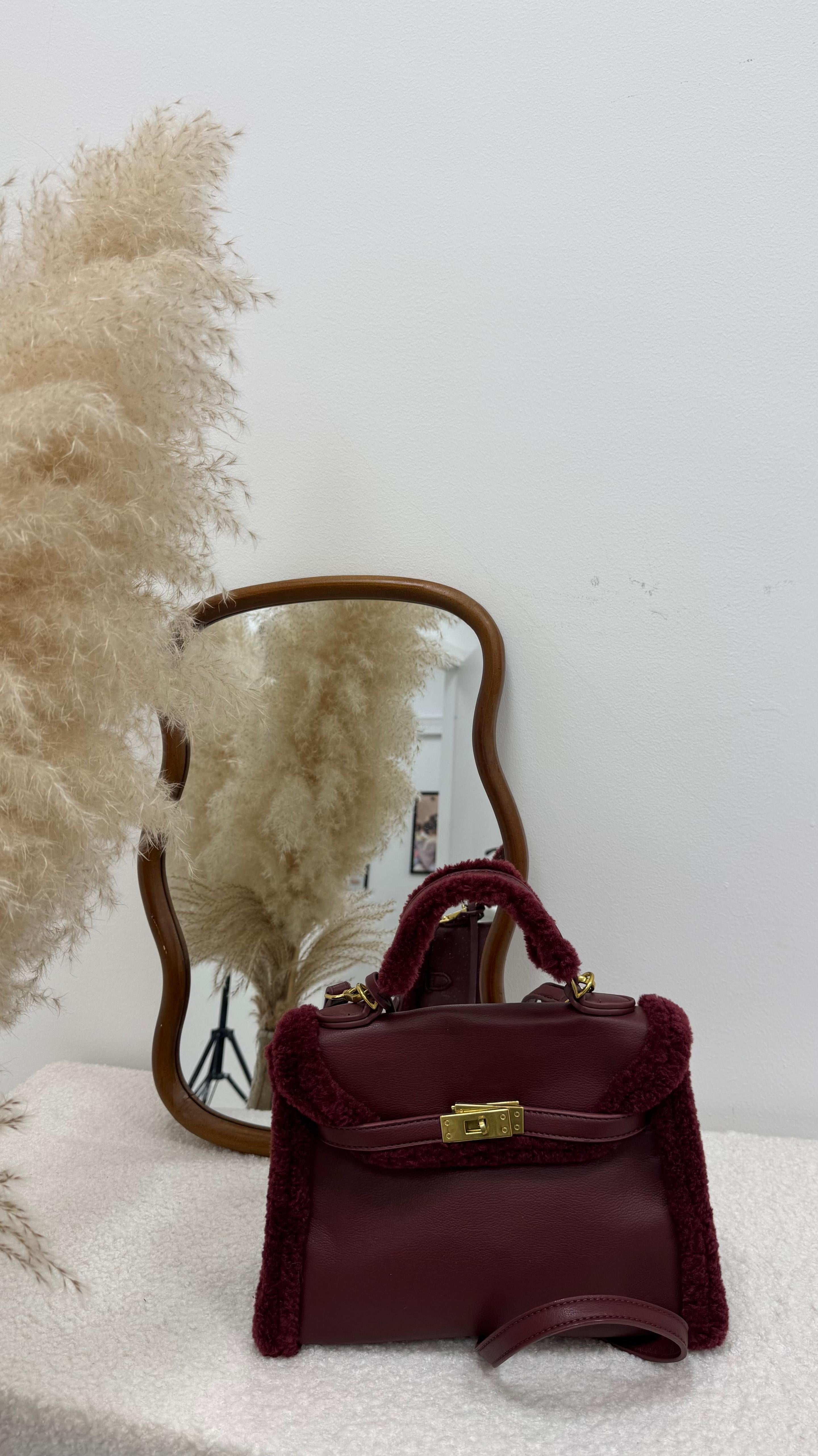 Mini Kelly Bag Ecofur Burgundy