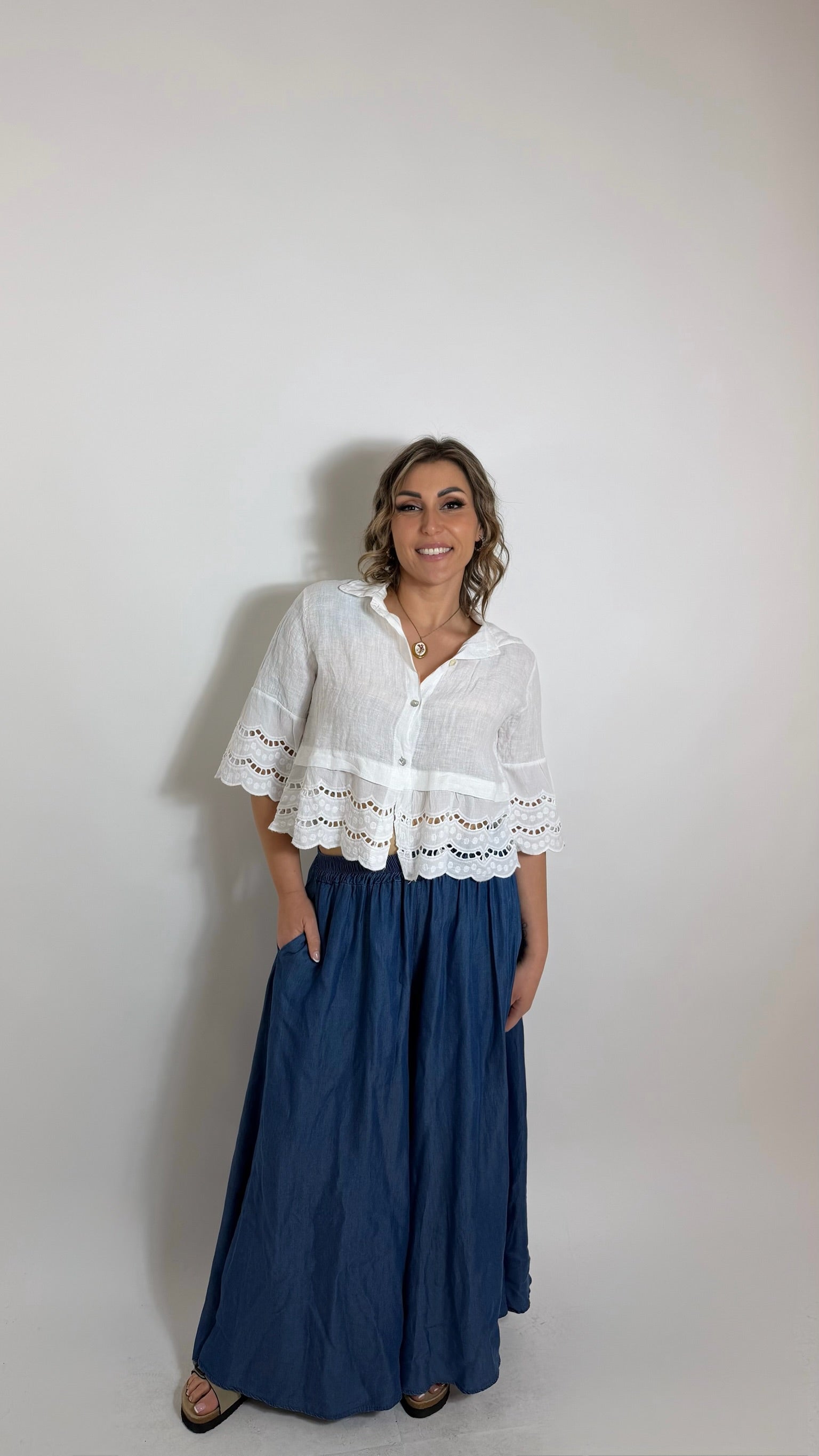 Camicia Crop Lino Bianca