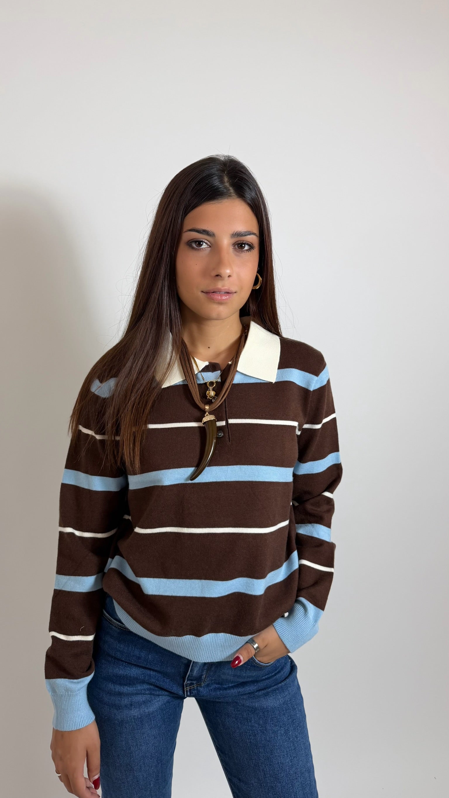 Maglia Polo Candy Stripe Sky/Choco