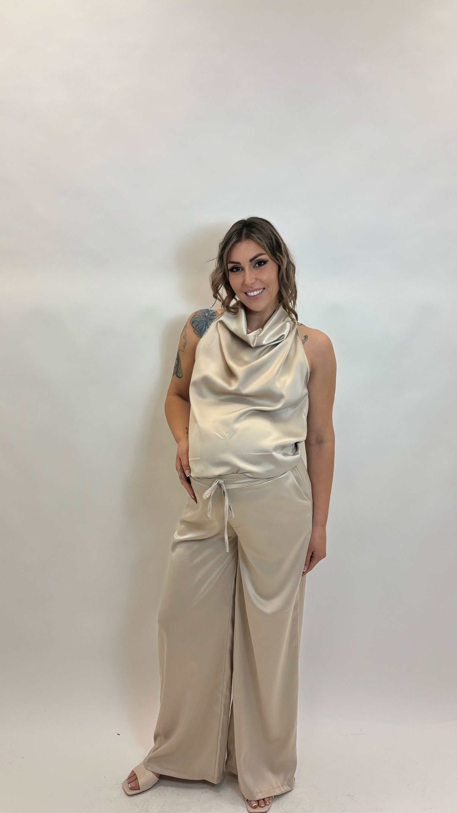 Set Silk Top & Pants Champagne