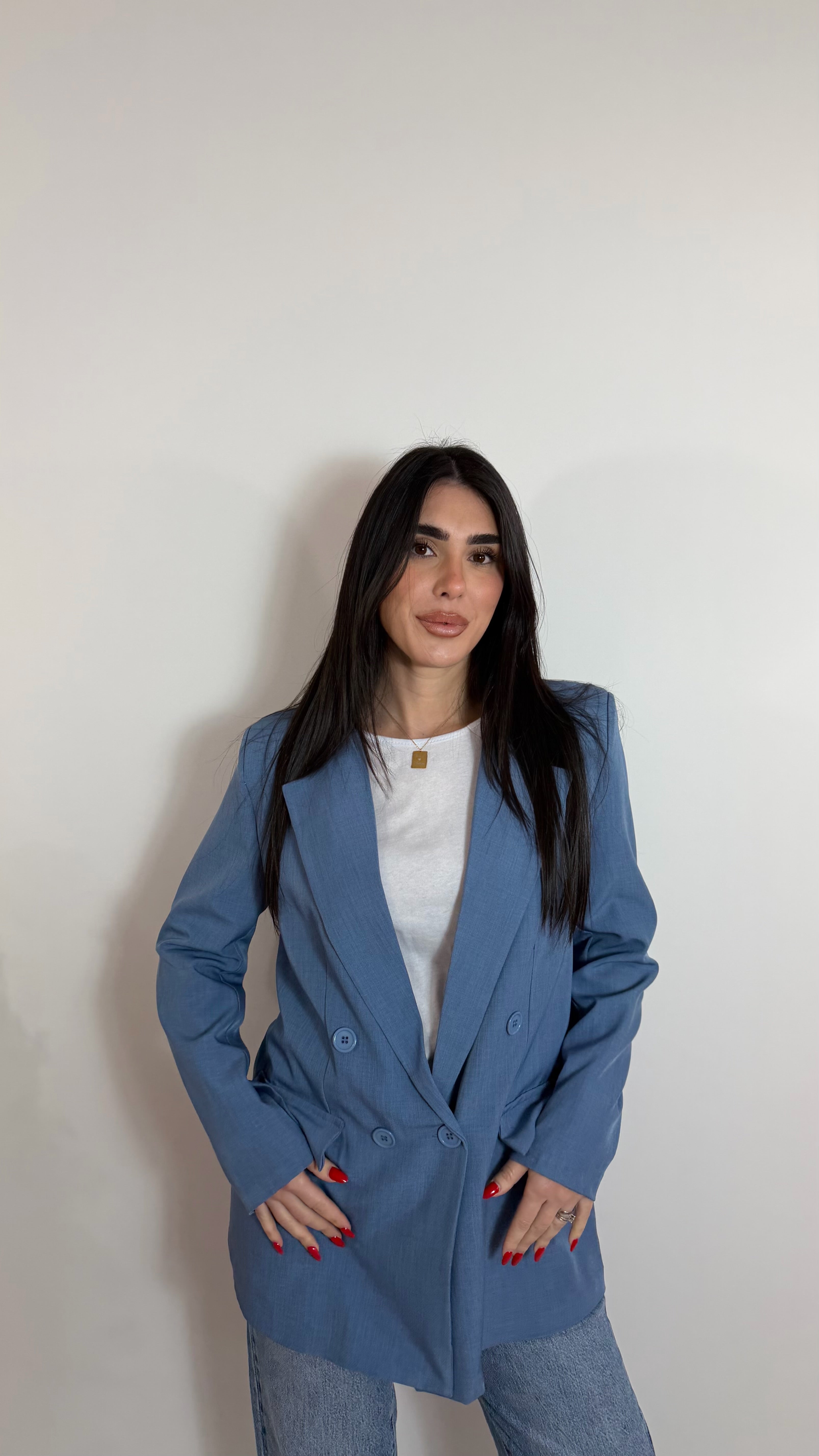 Giacca Doppiopetto Azzurro Denim