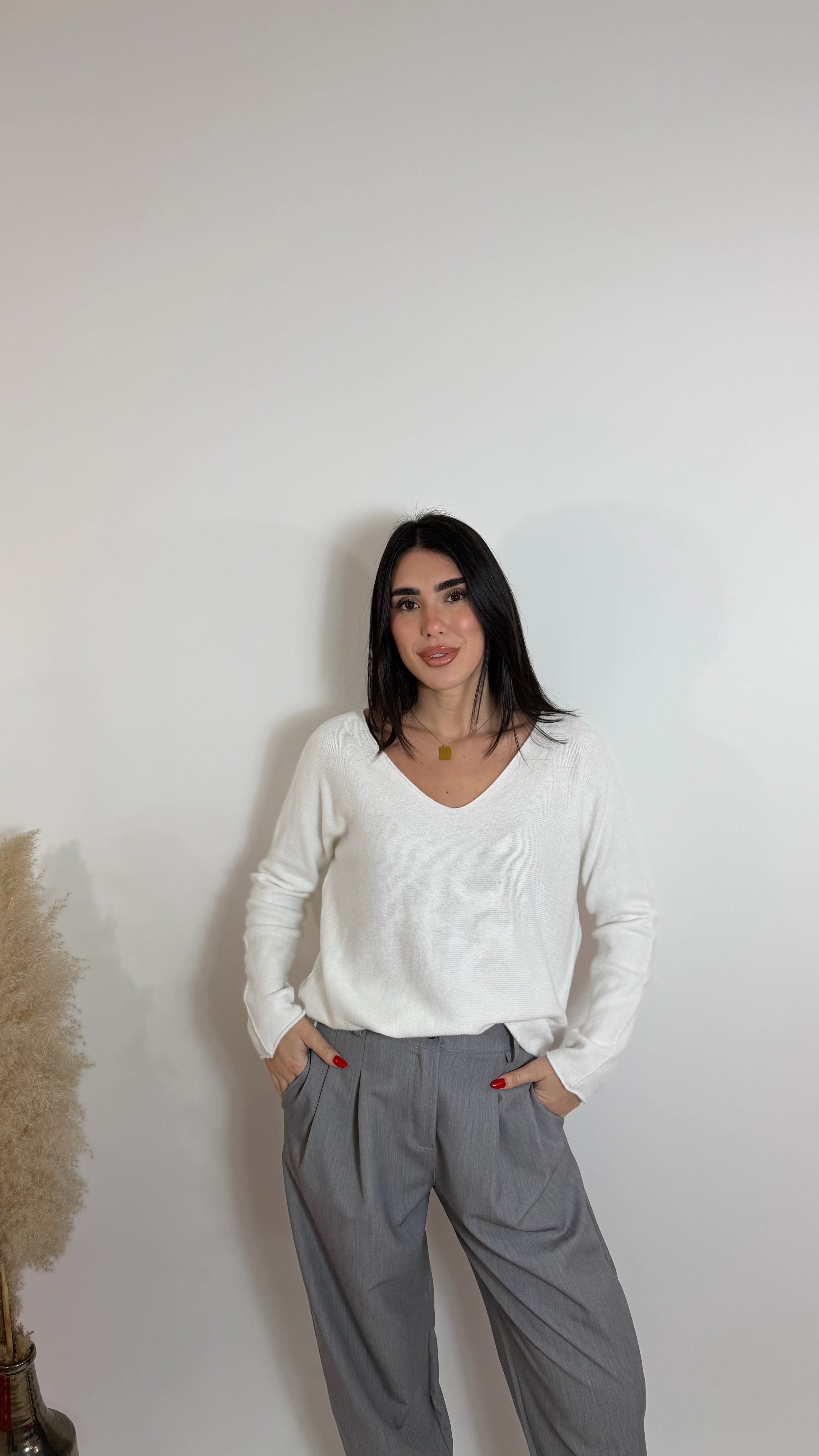 Pull Viscosa Scollo V Bianco