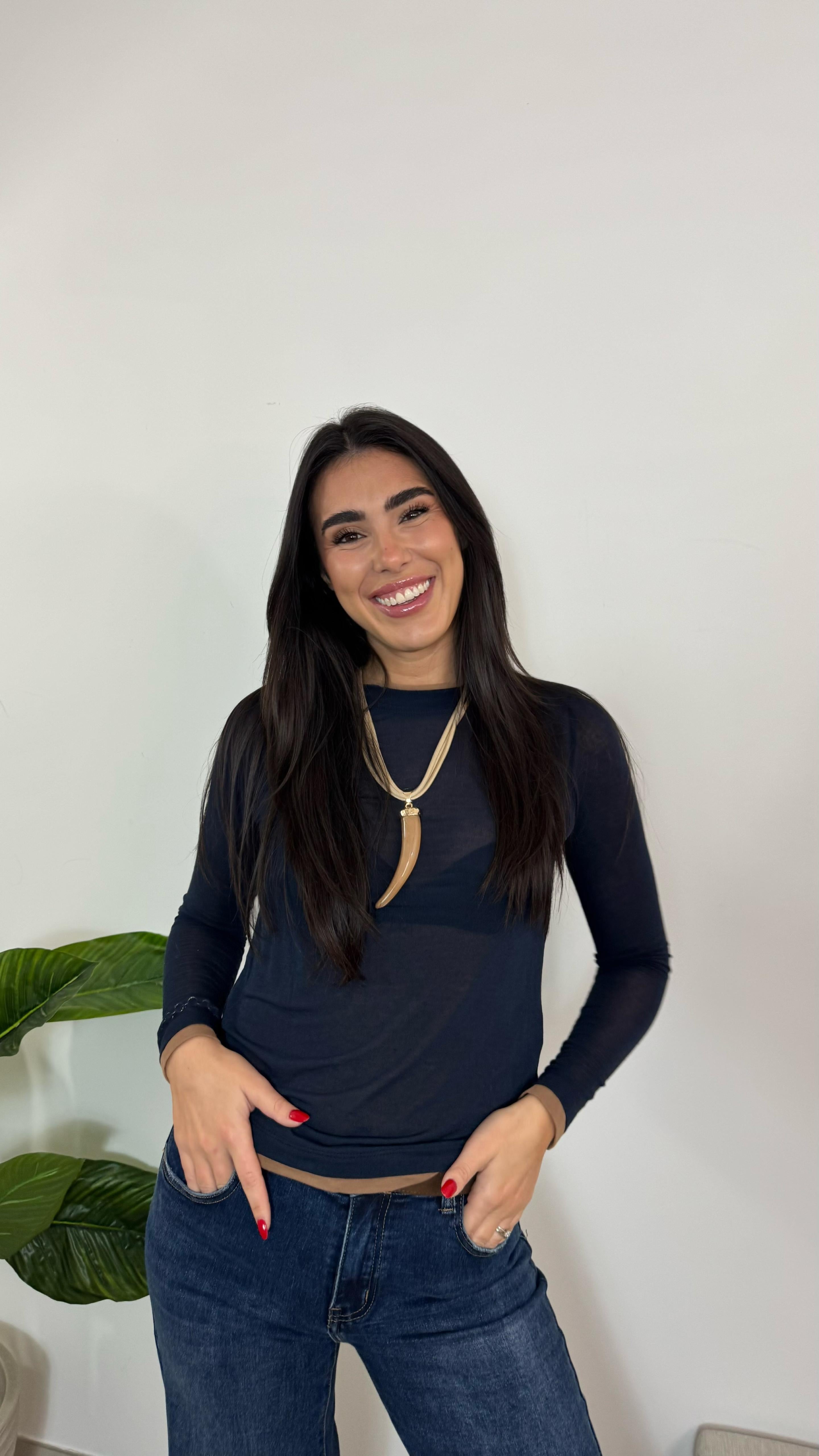 Maglia Cashmere Bicolor Blu Notte