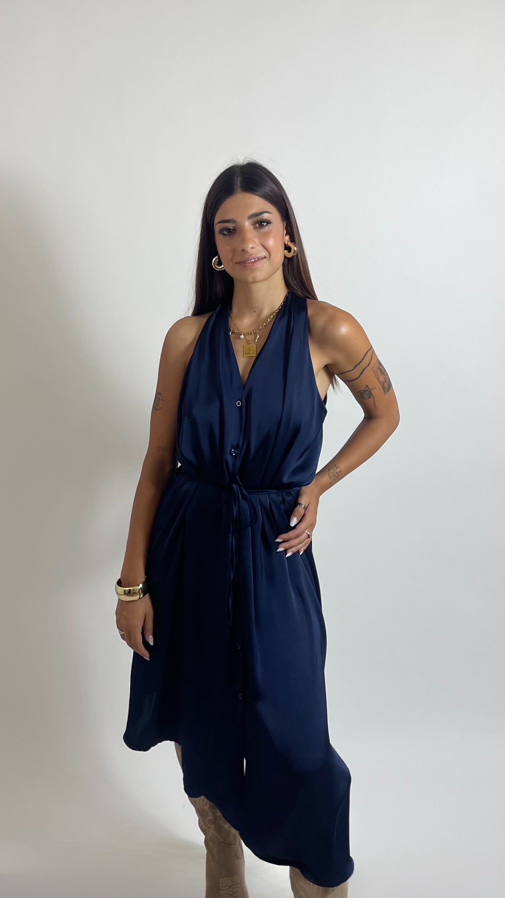 Abito Satin Flow Blu