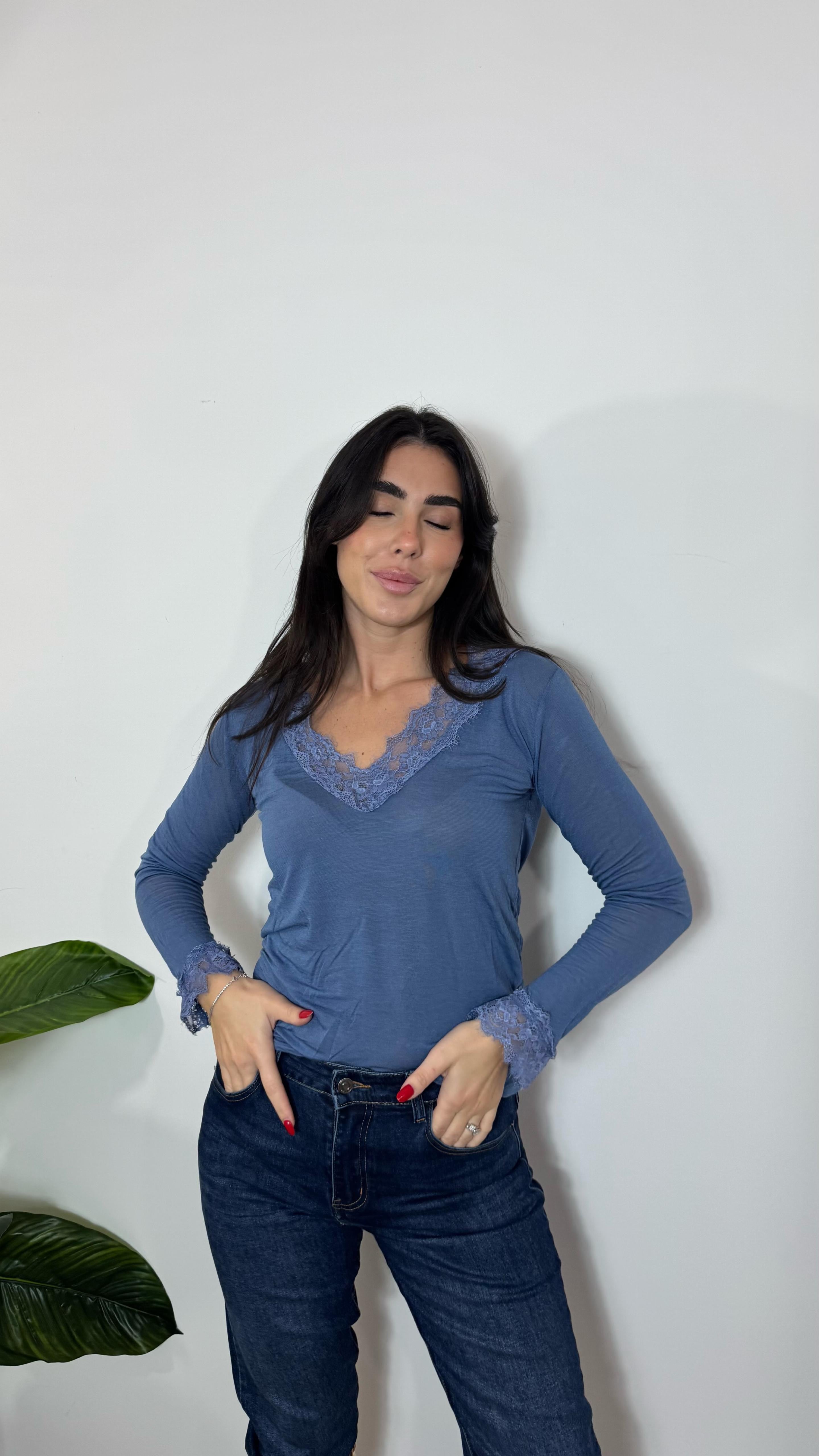 Maglia Cashmere e Pizzo Ceruleo