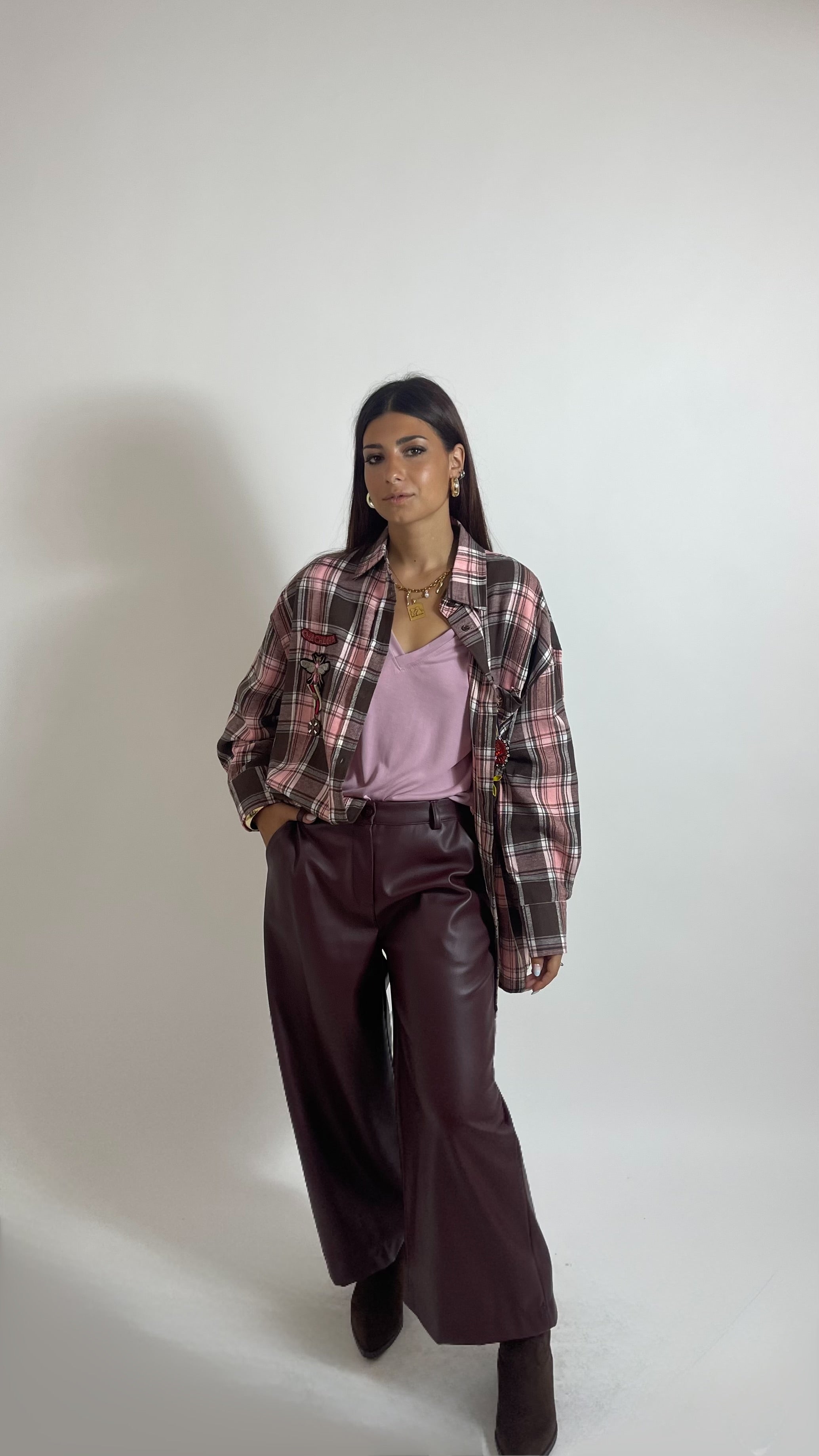 Pantalone Wide Ecopelle Burgundy